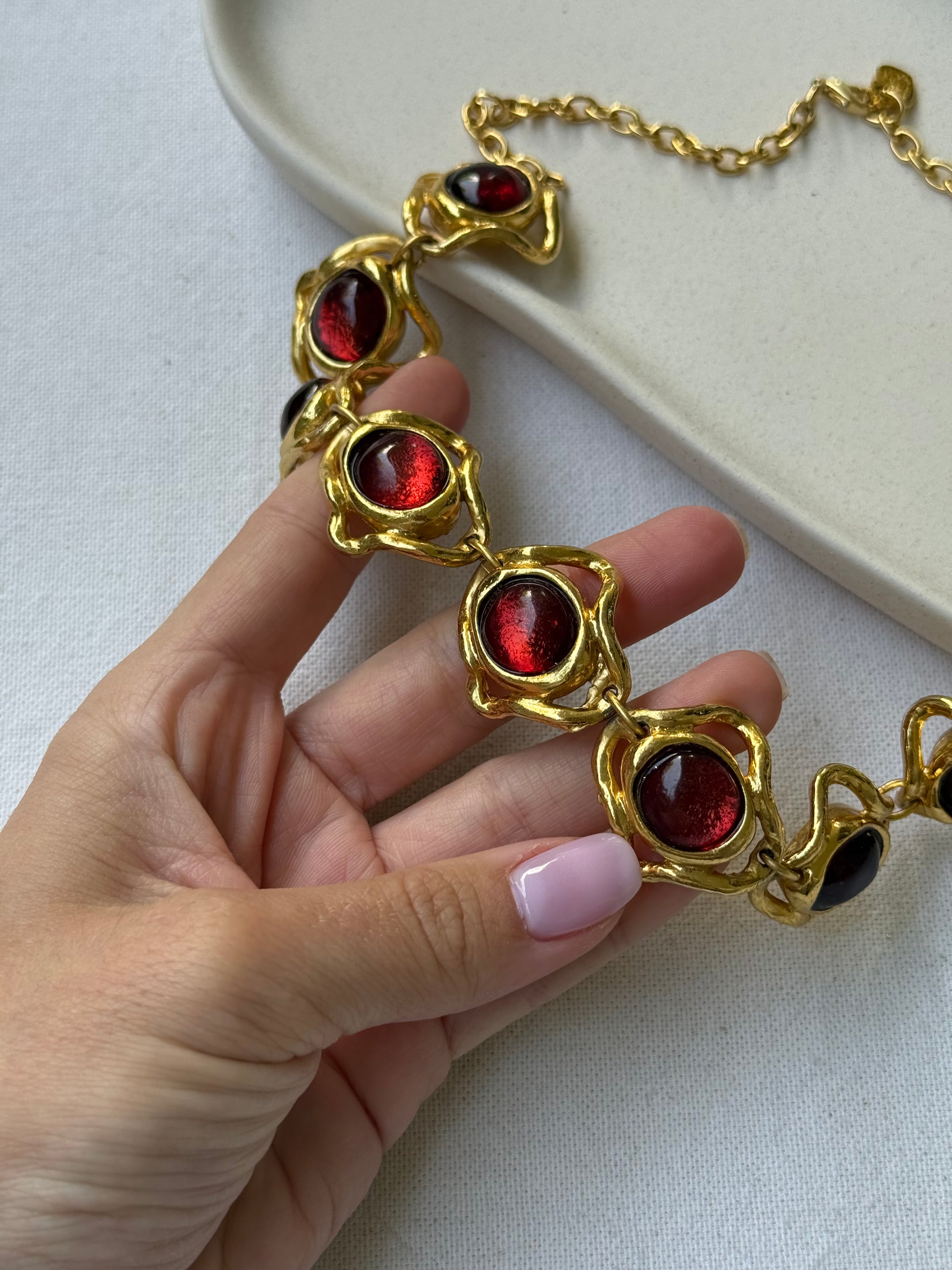 Collier Dolce Vita vintage - Cabochon résine rouge