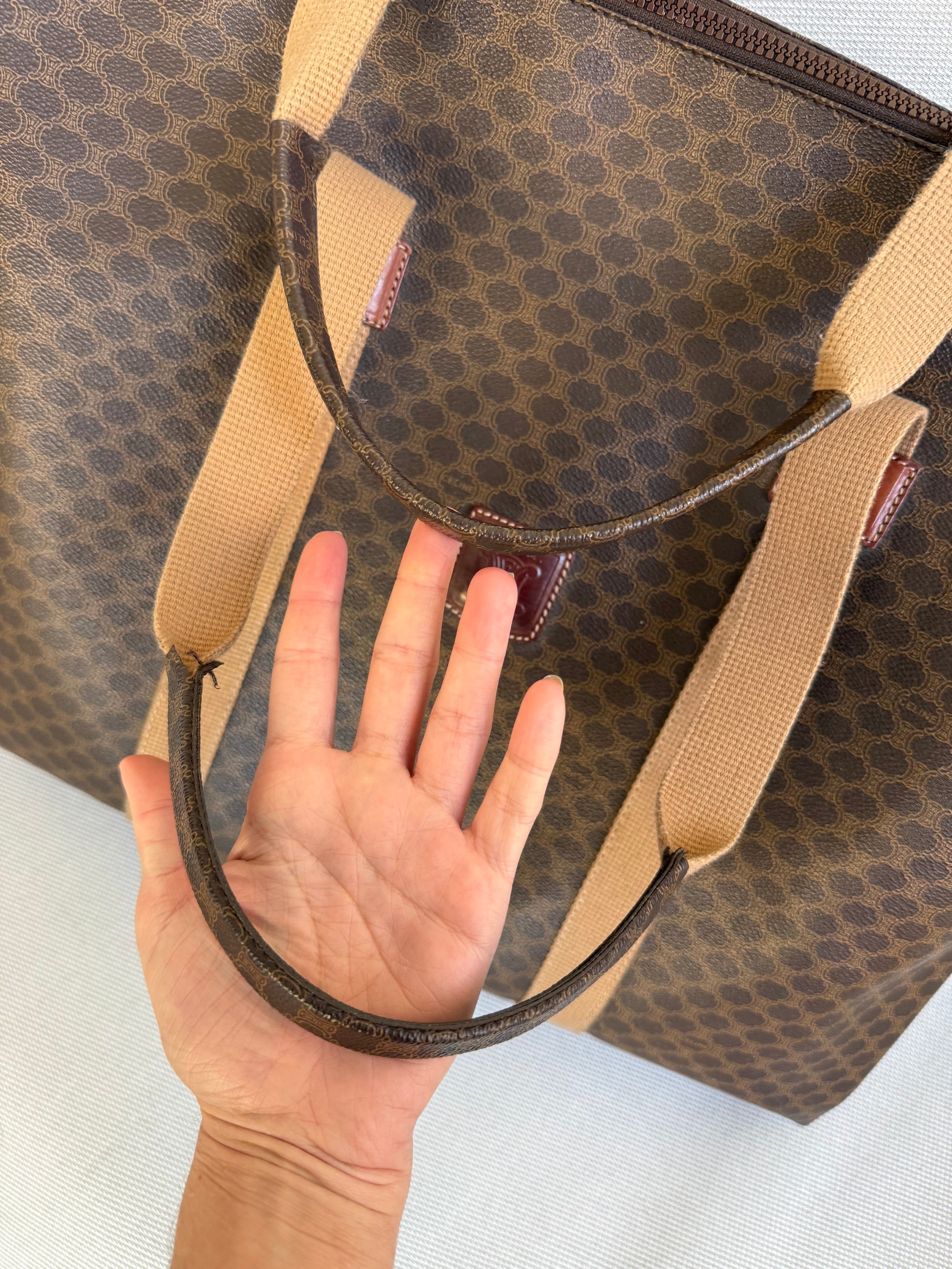 Sac de voyage Céline vintage - Toile triomphe et cuir naturel