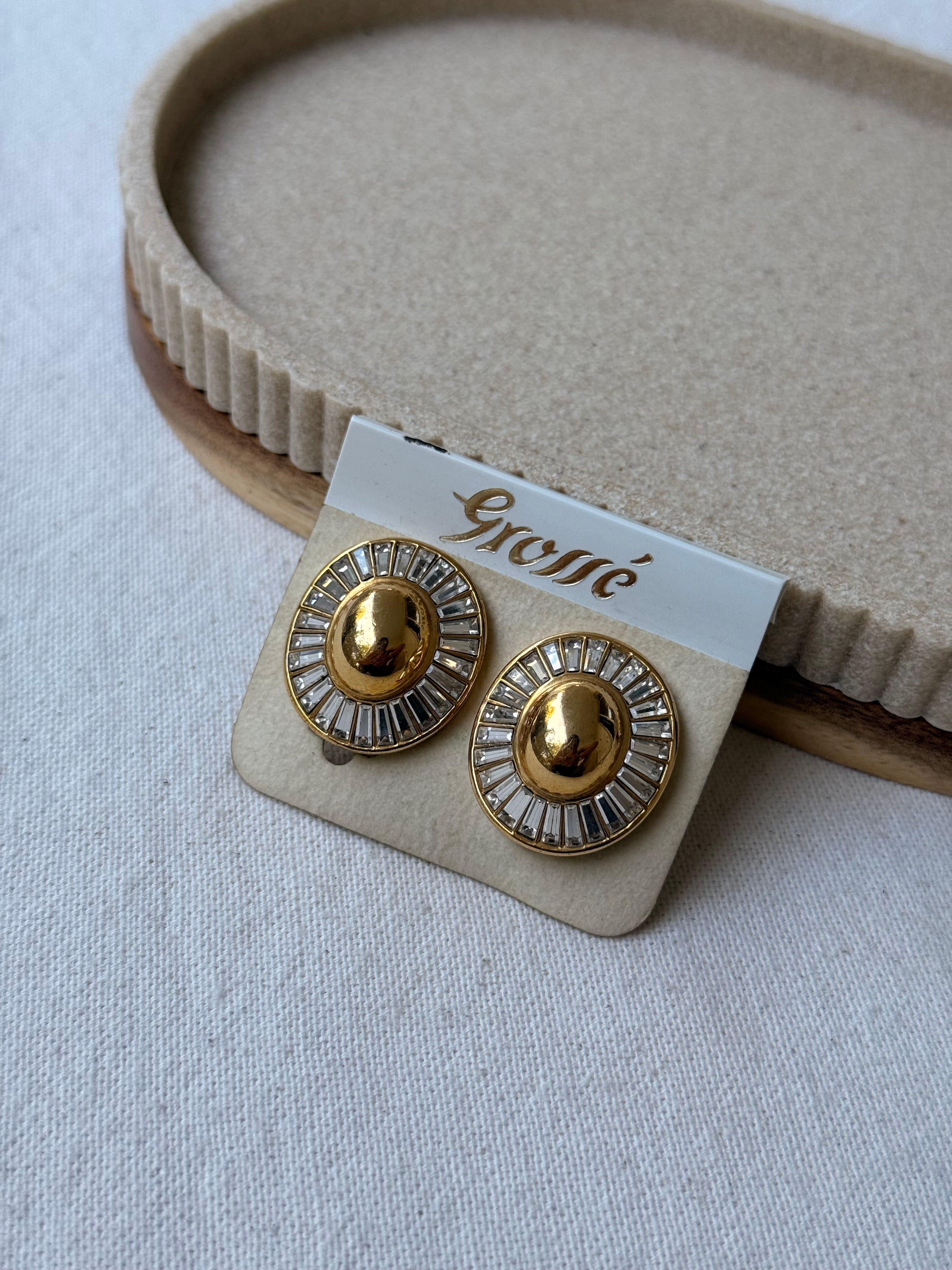 Boucles d’oreilles Grossé vintage - Ovales dorés ornées de strass