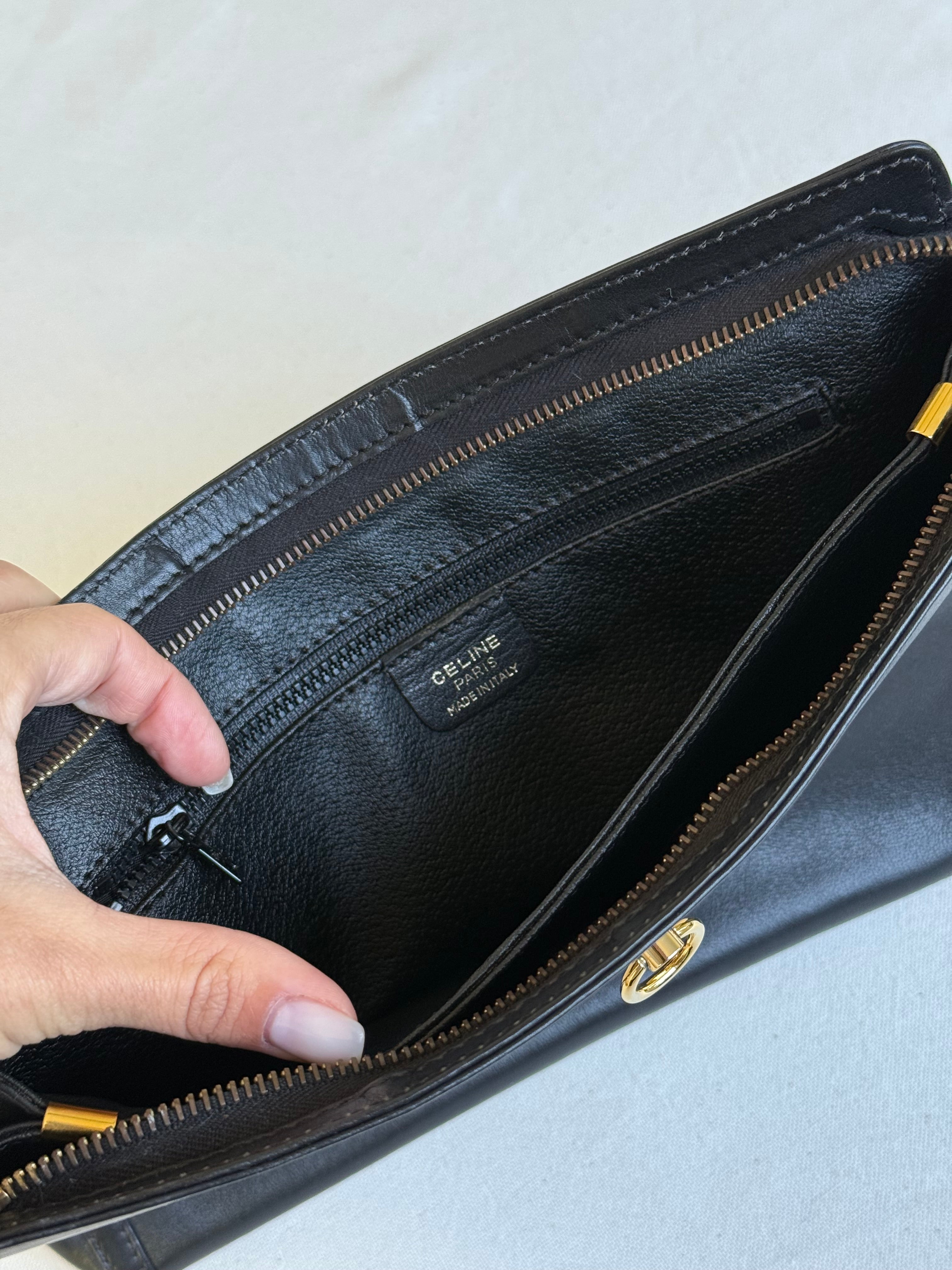 Pochette Céline vintage - Cuir noir et détails dorés