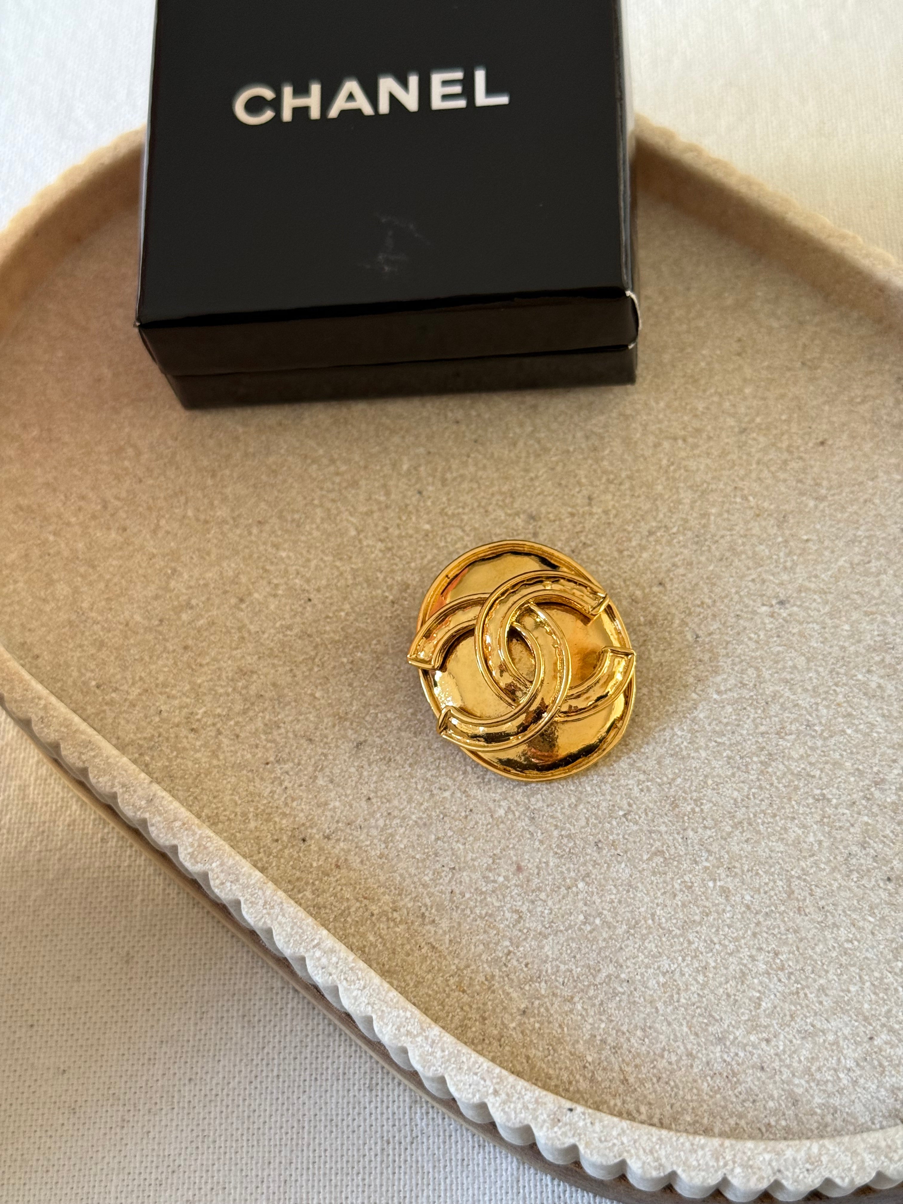 Vintage Chanel Brooch - Oval with CC Logo in the Center