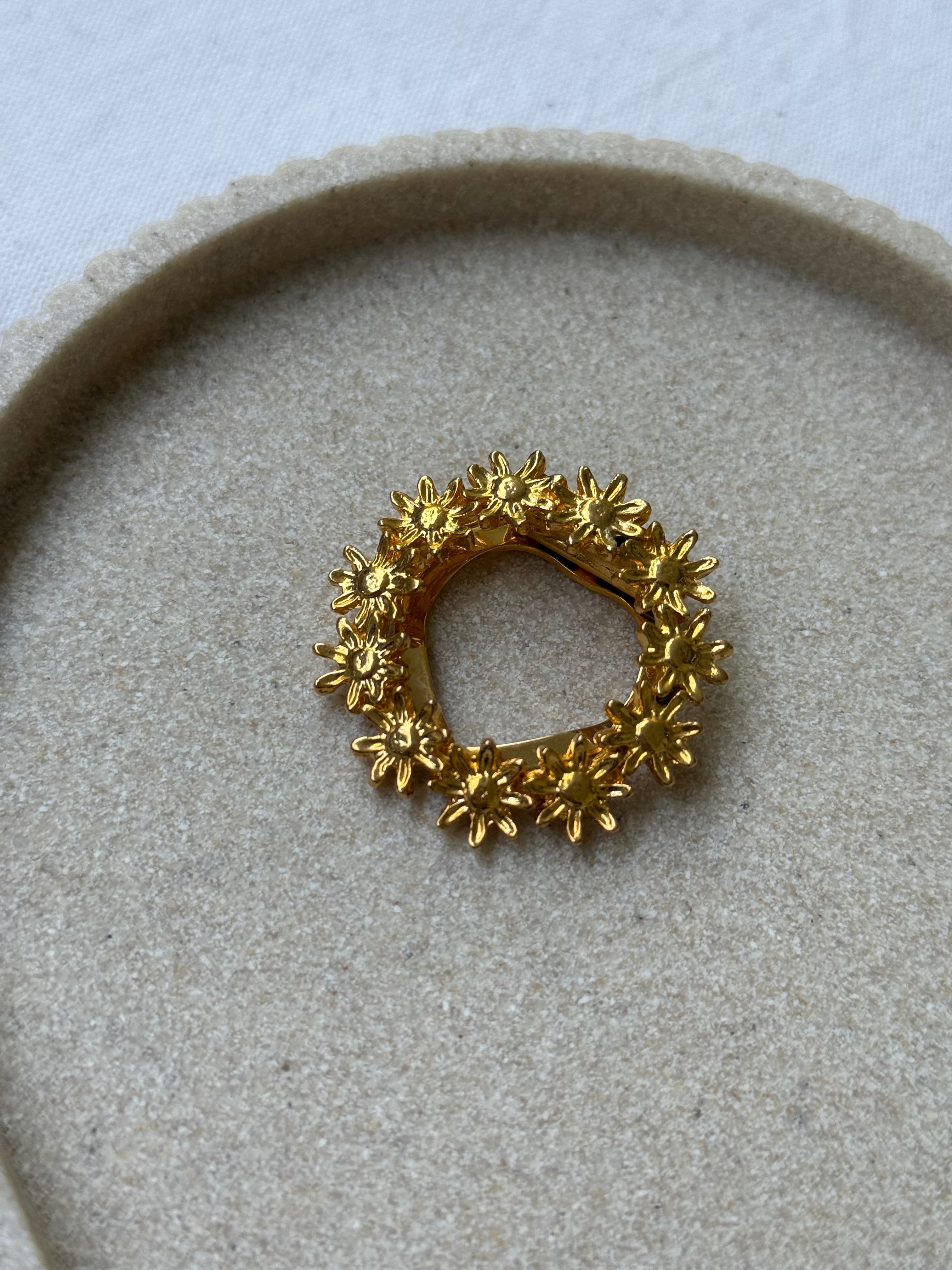 Anneau de foulard vintage - Motif floral doré