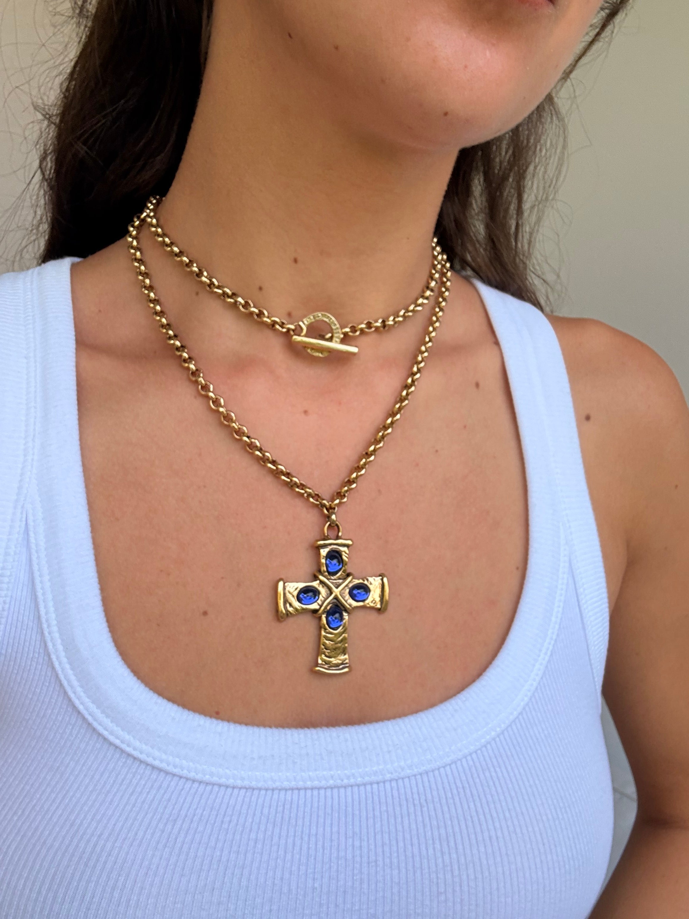 Collier Entre Guillemets vintage - Sautoir pendentif croix