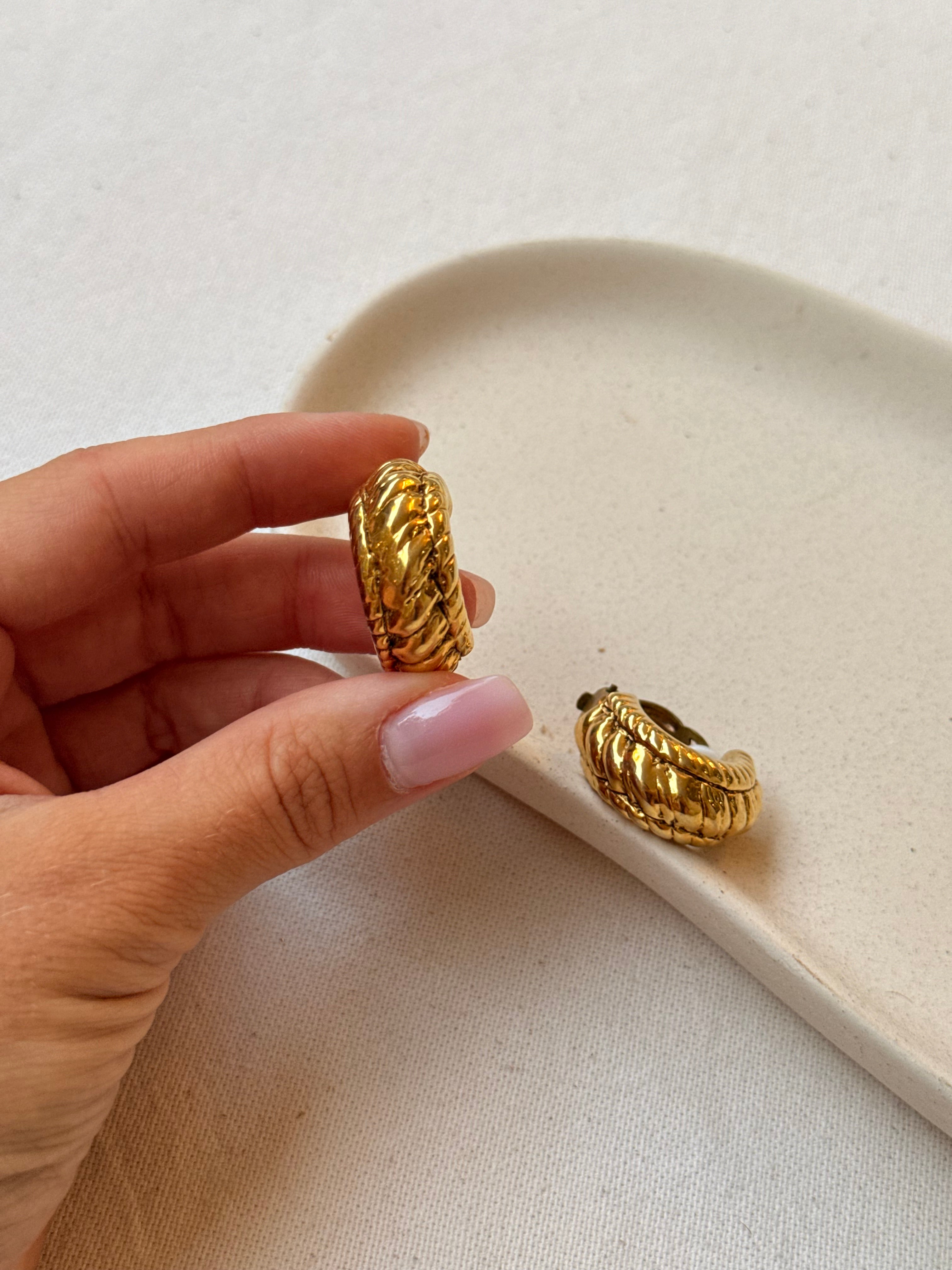 Boucles d’oreilles vintage - Créoles bombées dorées