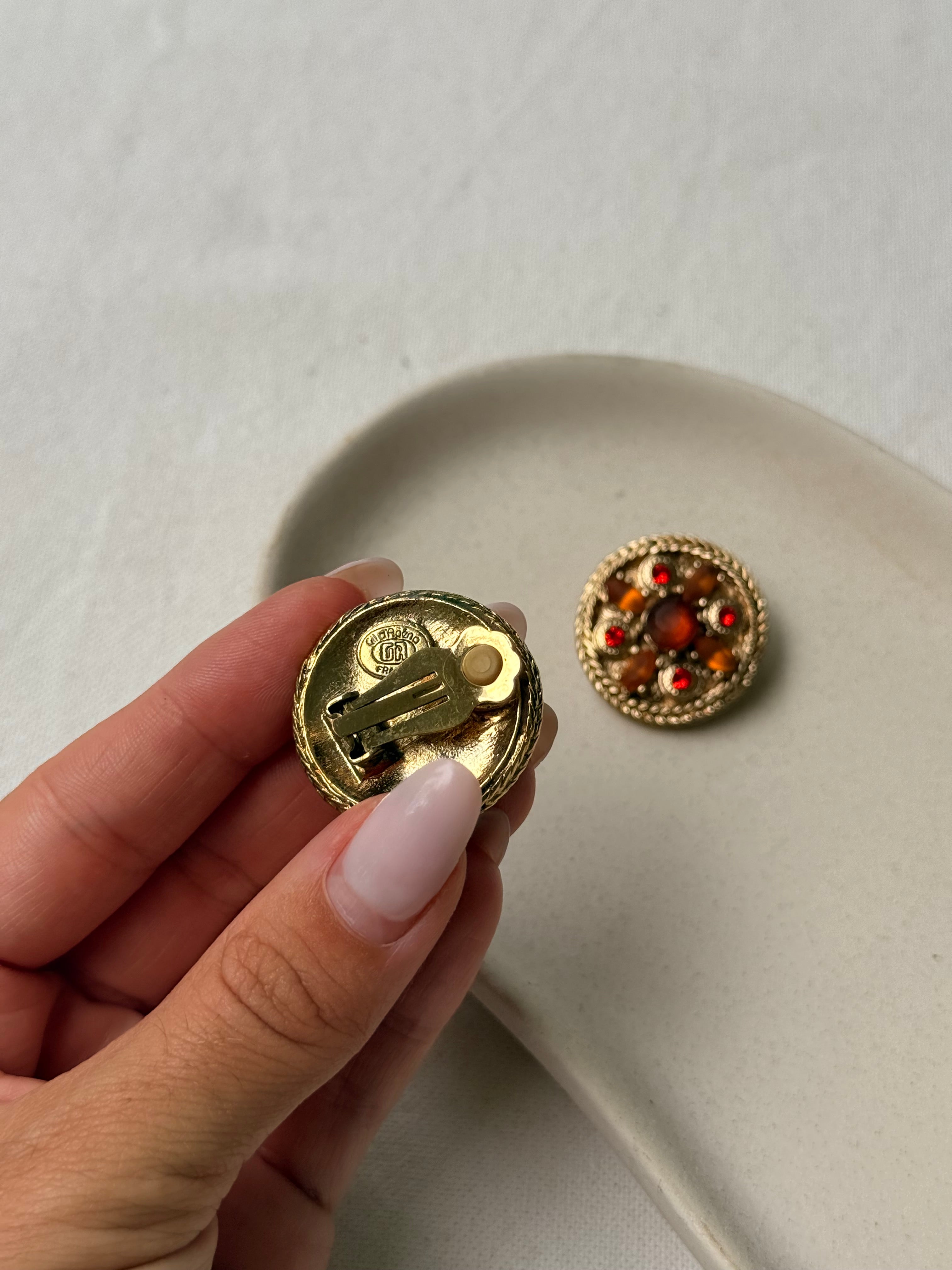 Boucles d’oreilles Gil d’Agena vintage - Cabochons ambrés