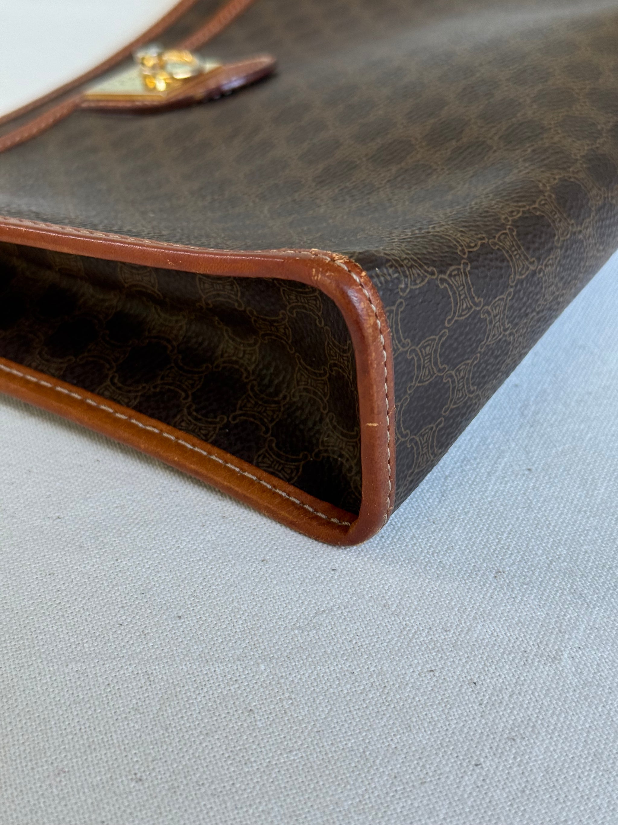 Pochette Céline vintage - Toile triomphe et cuir cognac