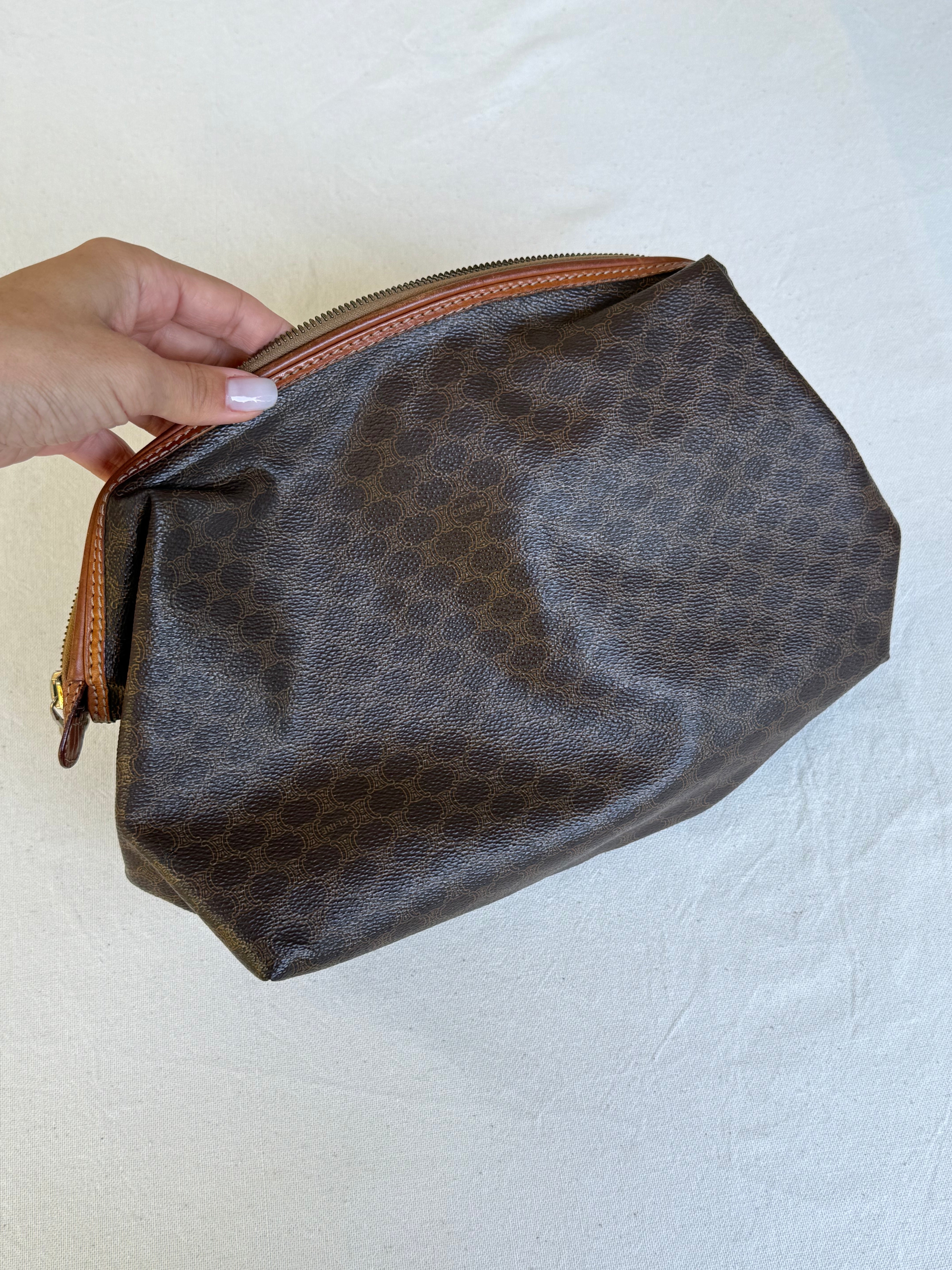 Trousse Céline vintage - Toile triomphe et cuir cognac