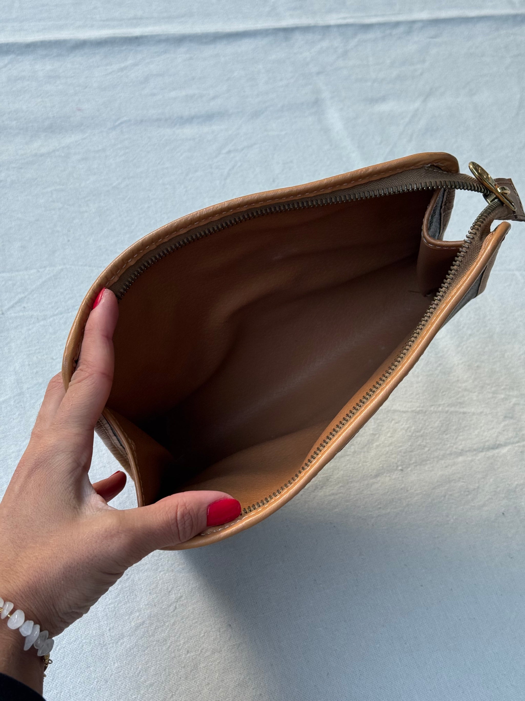 Pochette Céline vintage - Toile macadam et cuir naturel