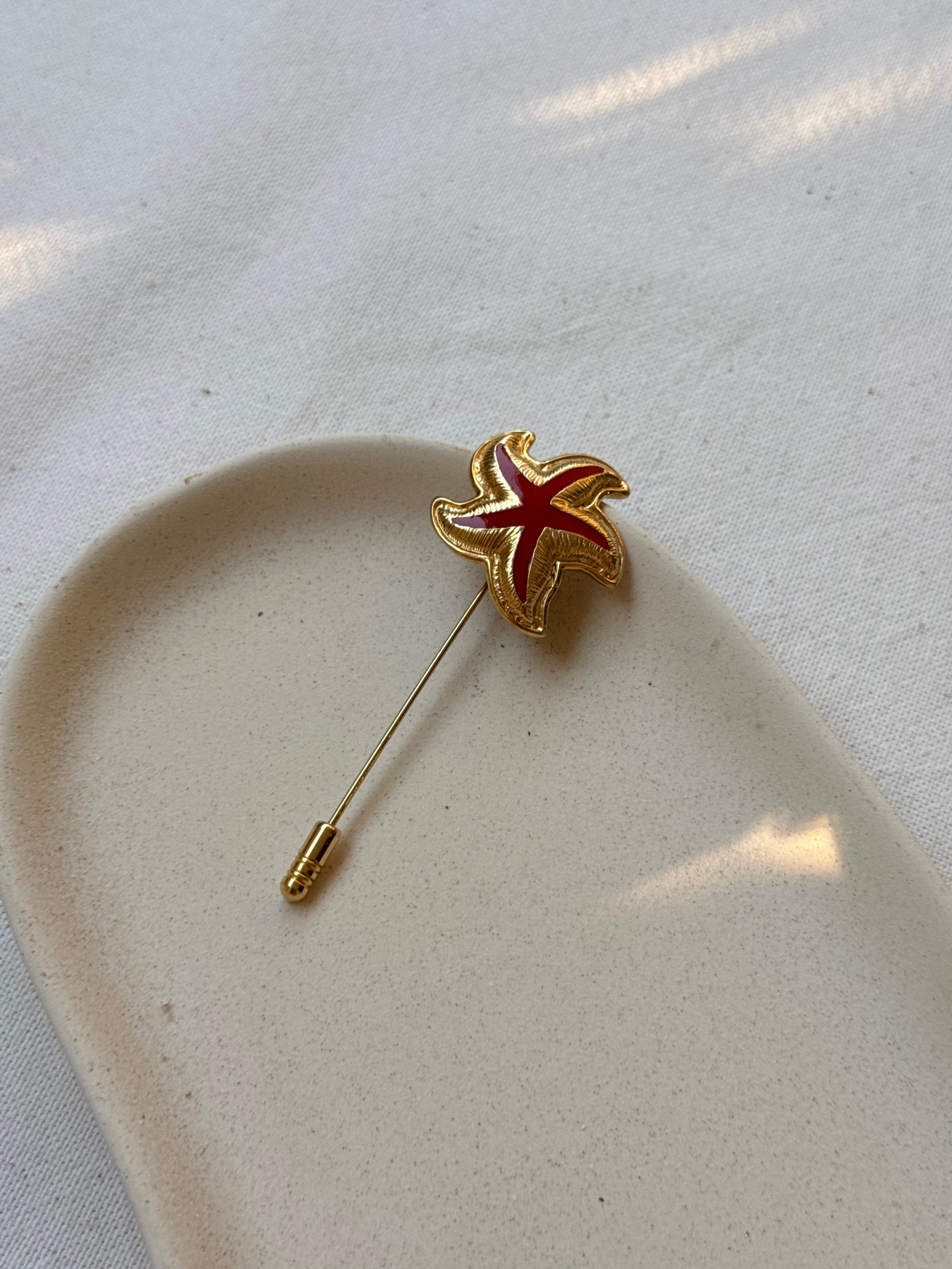Broche Leritz vintage - Épingle étoile de mer orangée