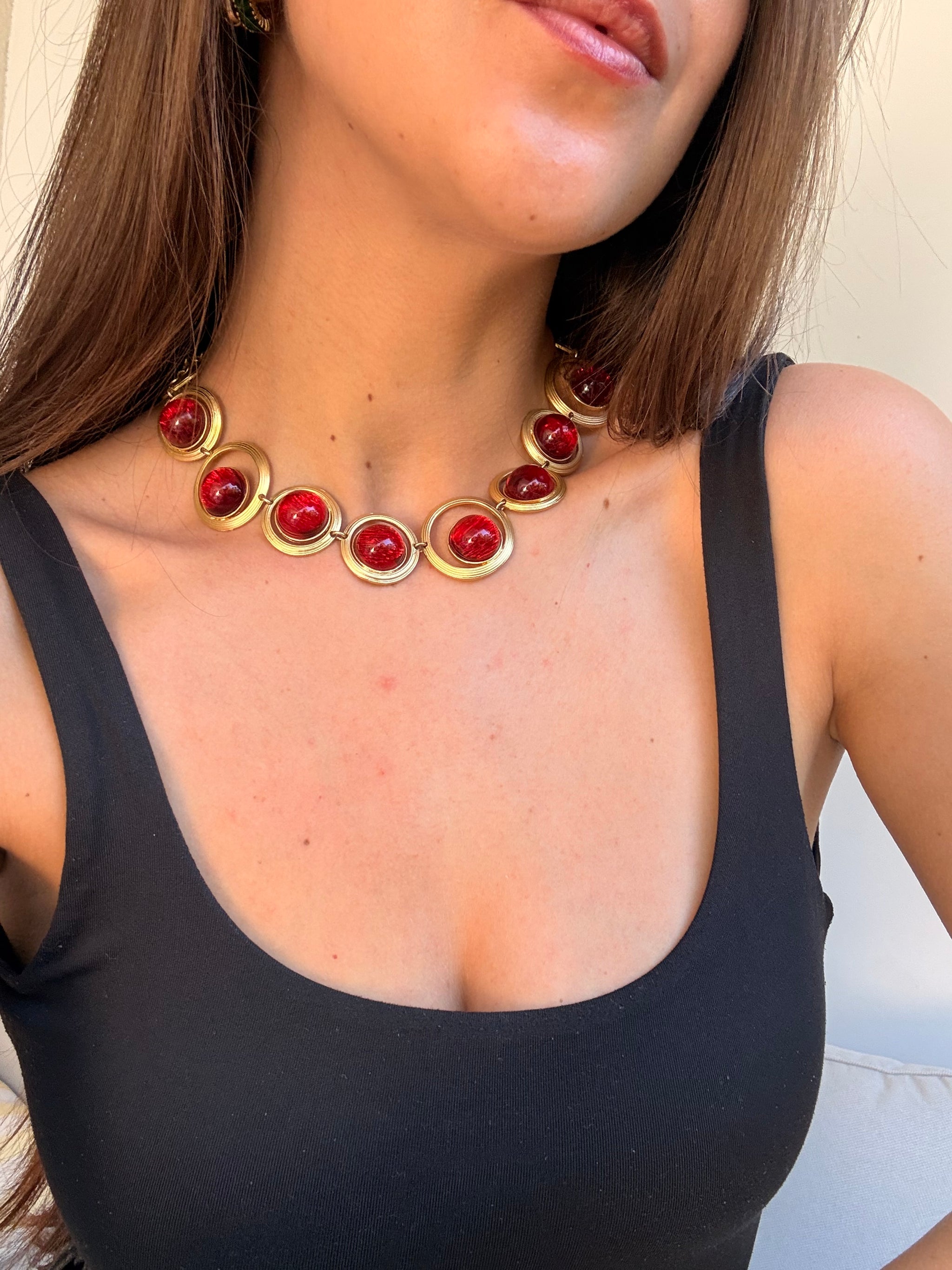 Collier Dolce Vita vintage - Cabochon résine rouge