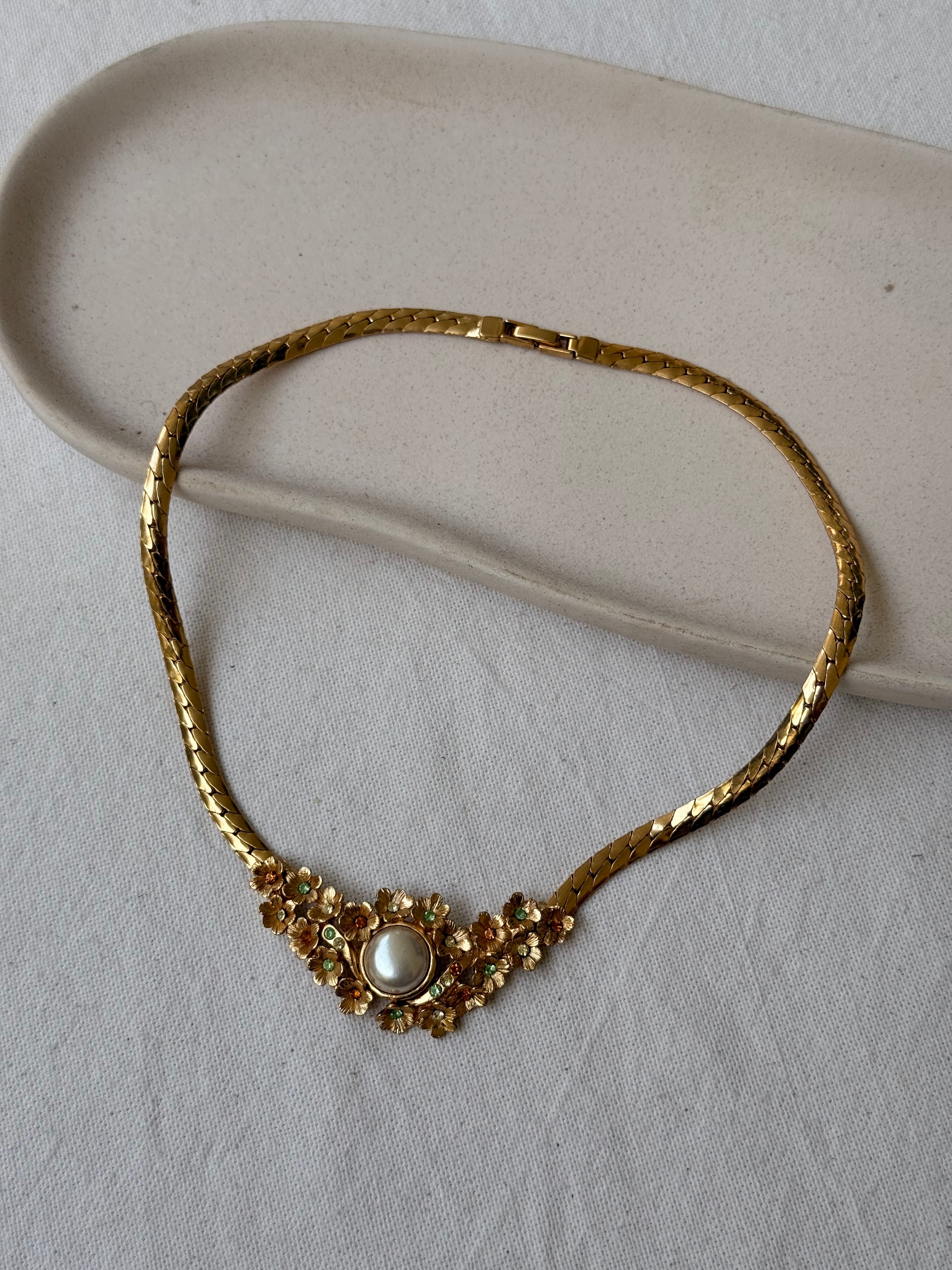 Collier Orena vintage - Fleurs et perle nacrée