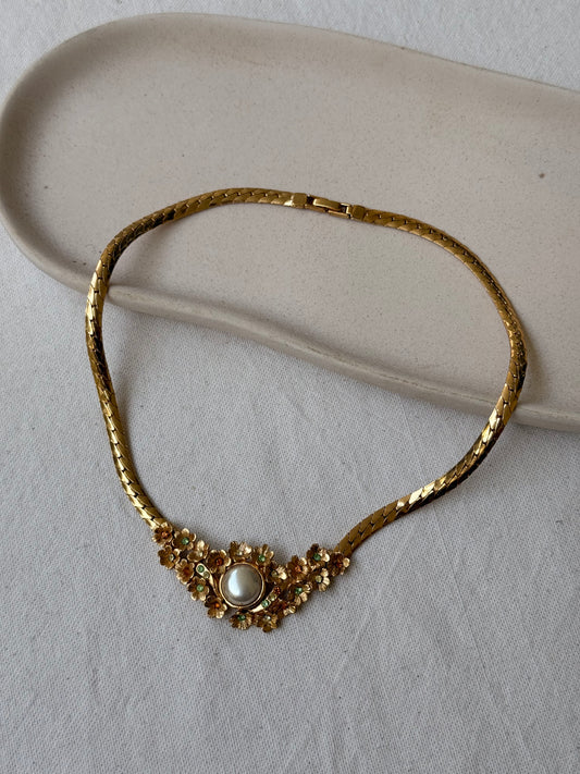 Collier Orena vintage - Fleurs et perle nacrée
