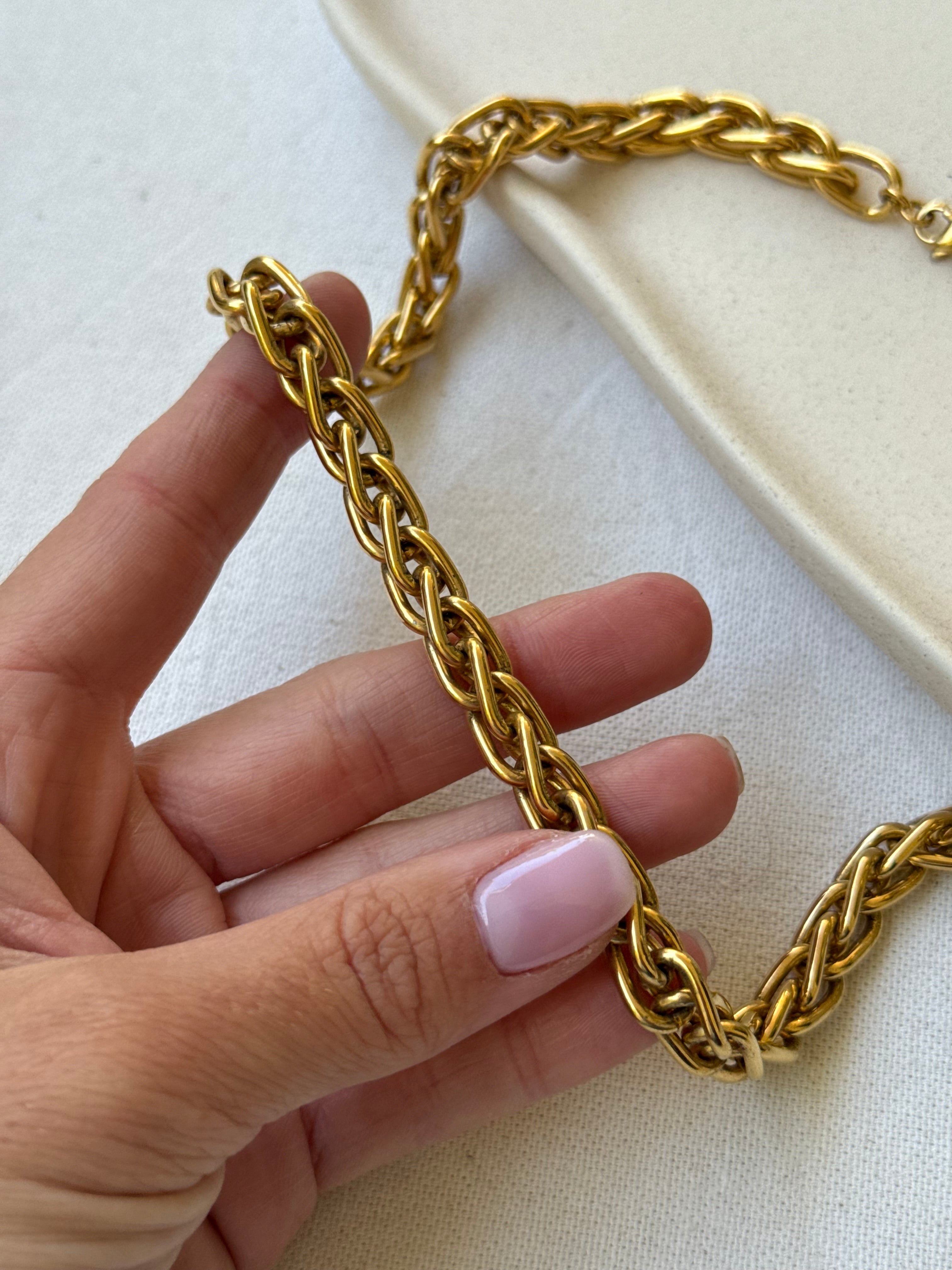 Collier Monet vintage - Maille torsadée dorée