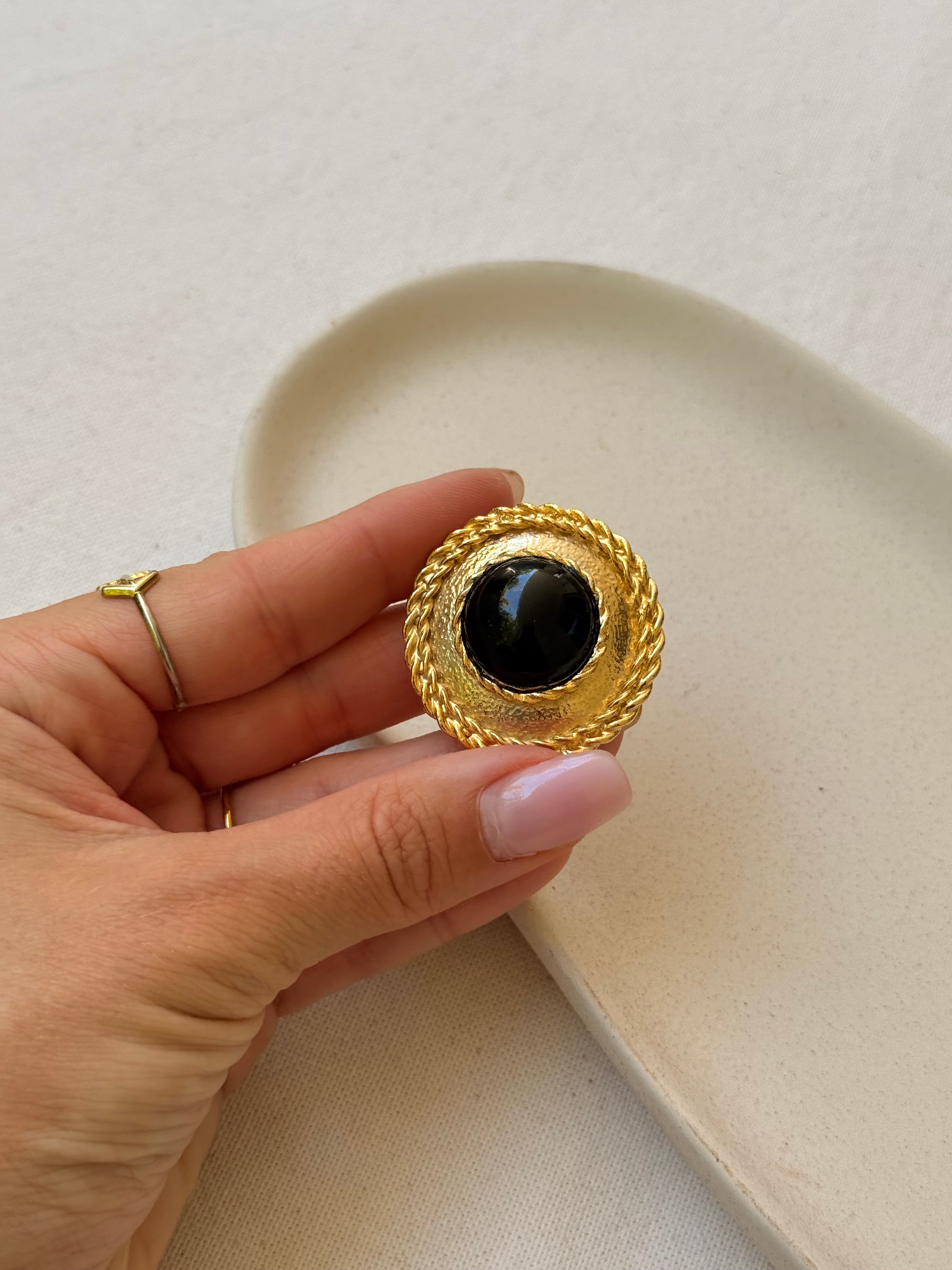 Anneau de foulard vintage - Cabochon noir
