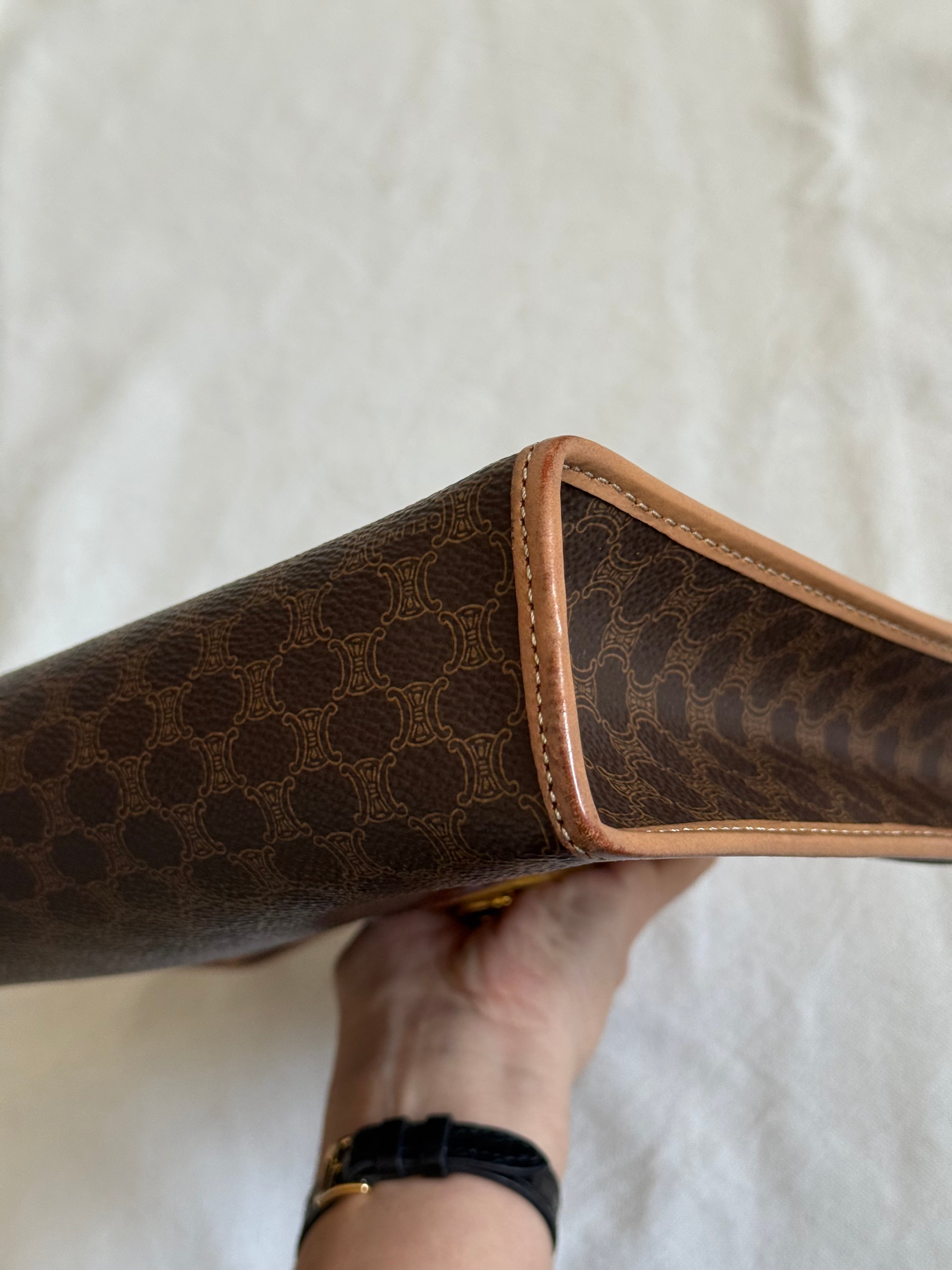 Pochette Céline vintage - Toile triomphe et cuir naturel