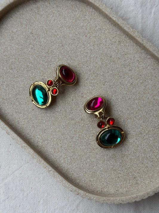 Boucles d’oreilles vintage - Pendantes et cabochons colorés