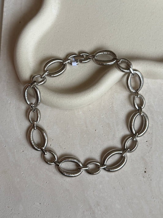 Collier vintage chaîne à grands maillons ovales argentés