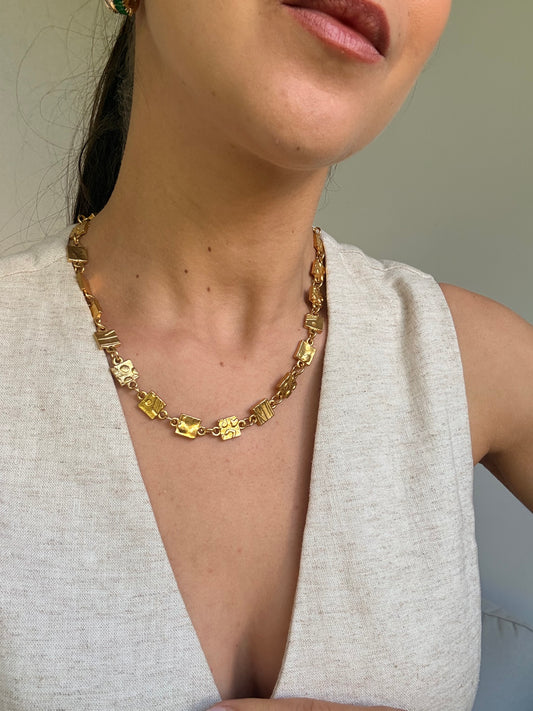 Collier Biche de Berre vintage - Maille géométrique dorée