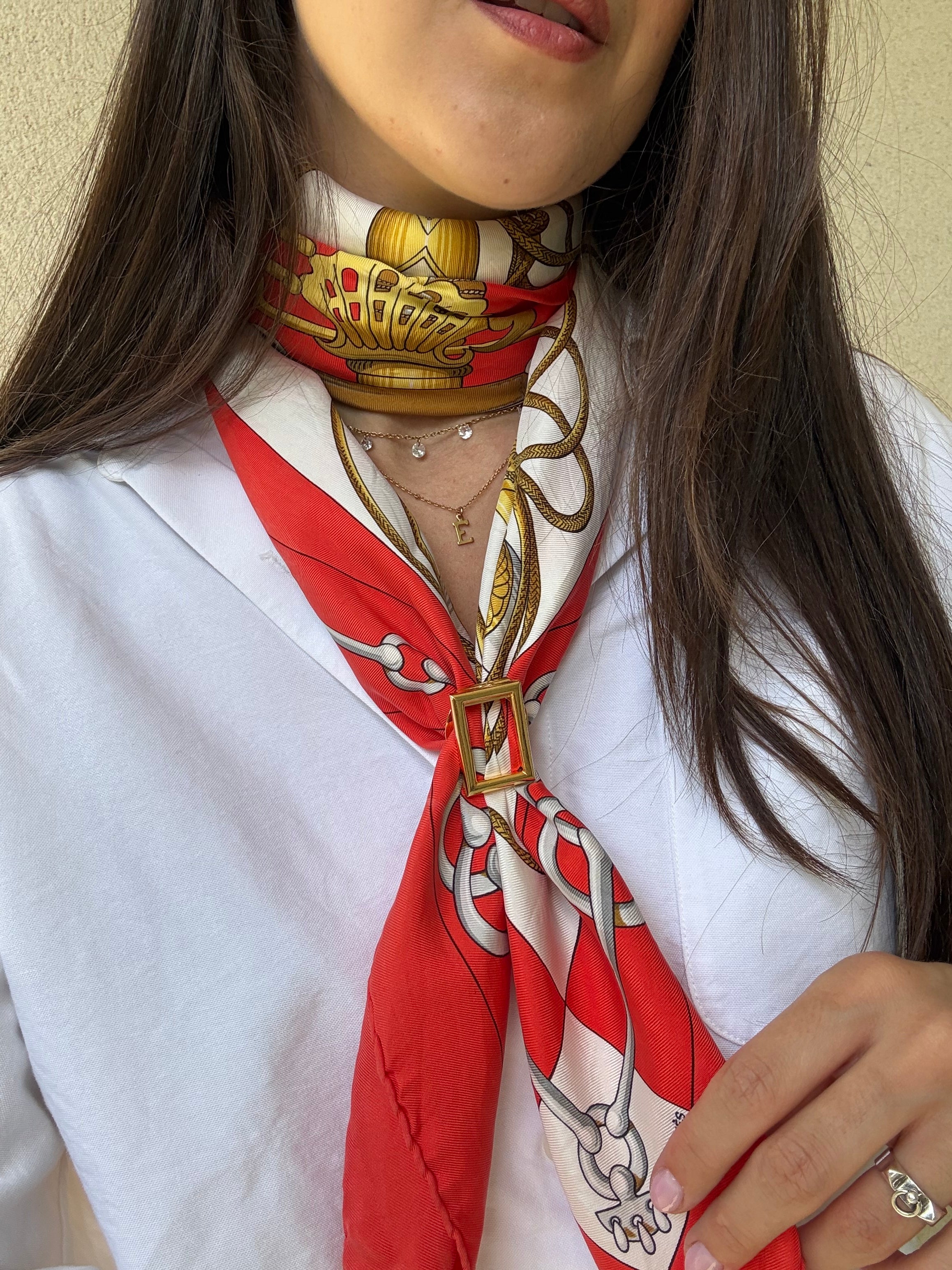 Anneau de foulard vintage - Cadre géométrique doré