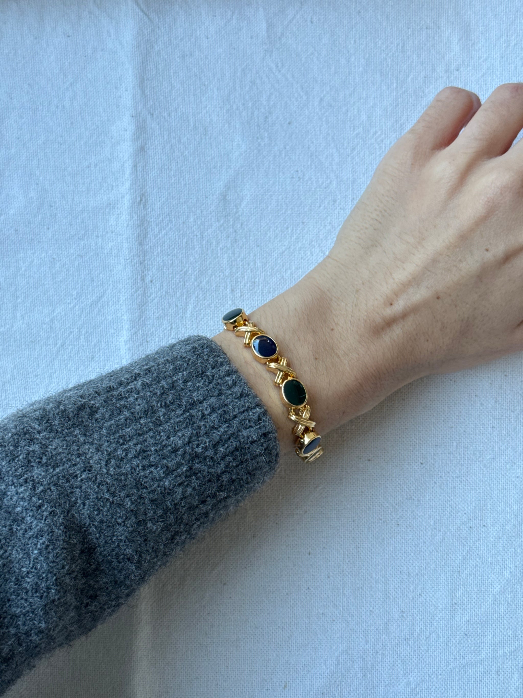 Bracelet vintage - Maillons émaillés bleu et vert