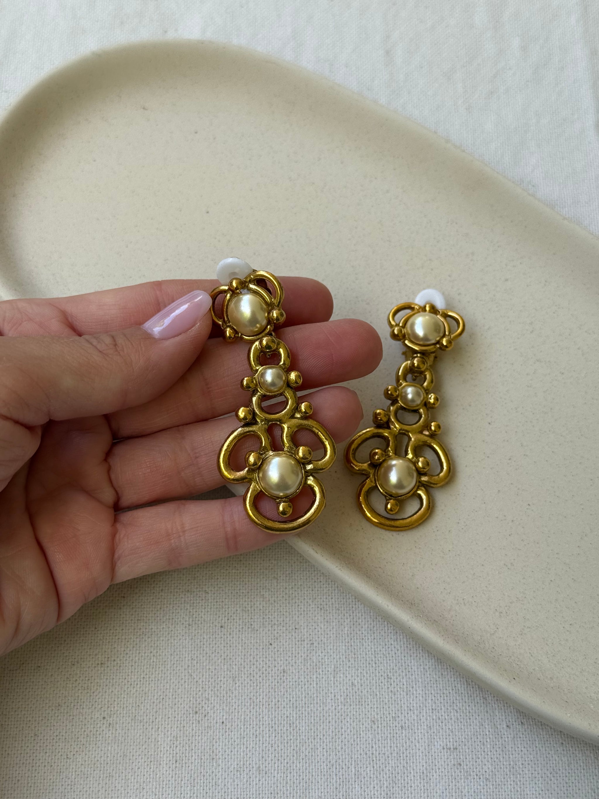 Boucles d’oreilles Sonia Rykiel vintage - Perles fantaisies pendantes
