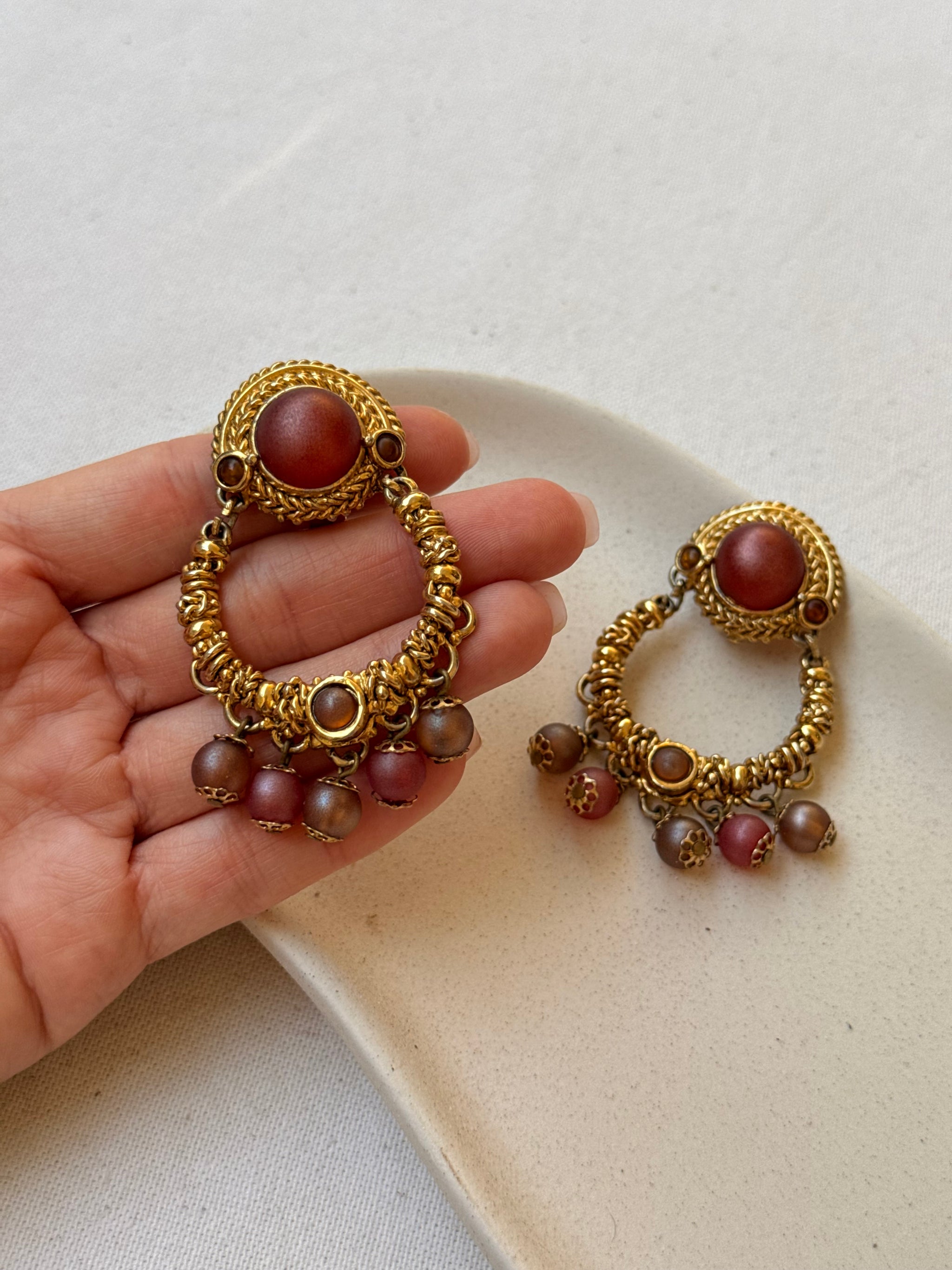Boucles d’oreilles vintage - Pendantes perles roses