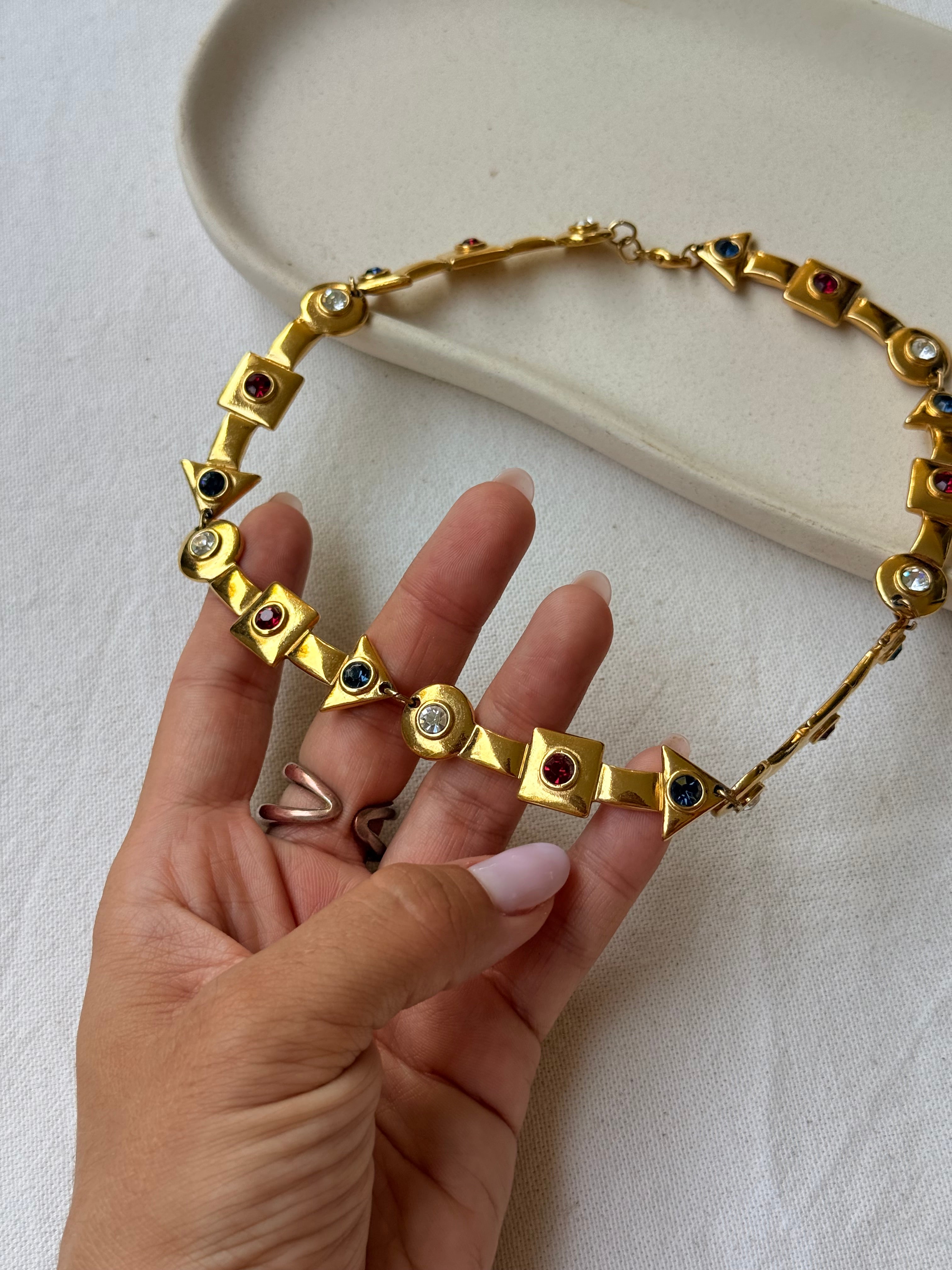 Collier doré vintage - fléches colorées