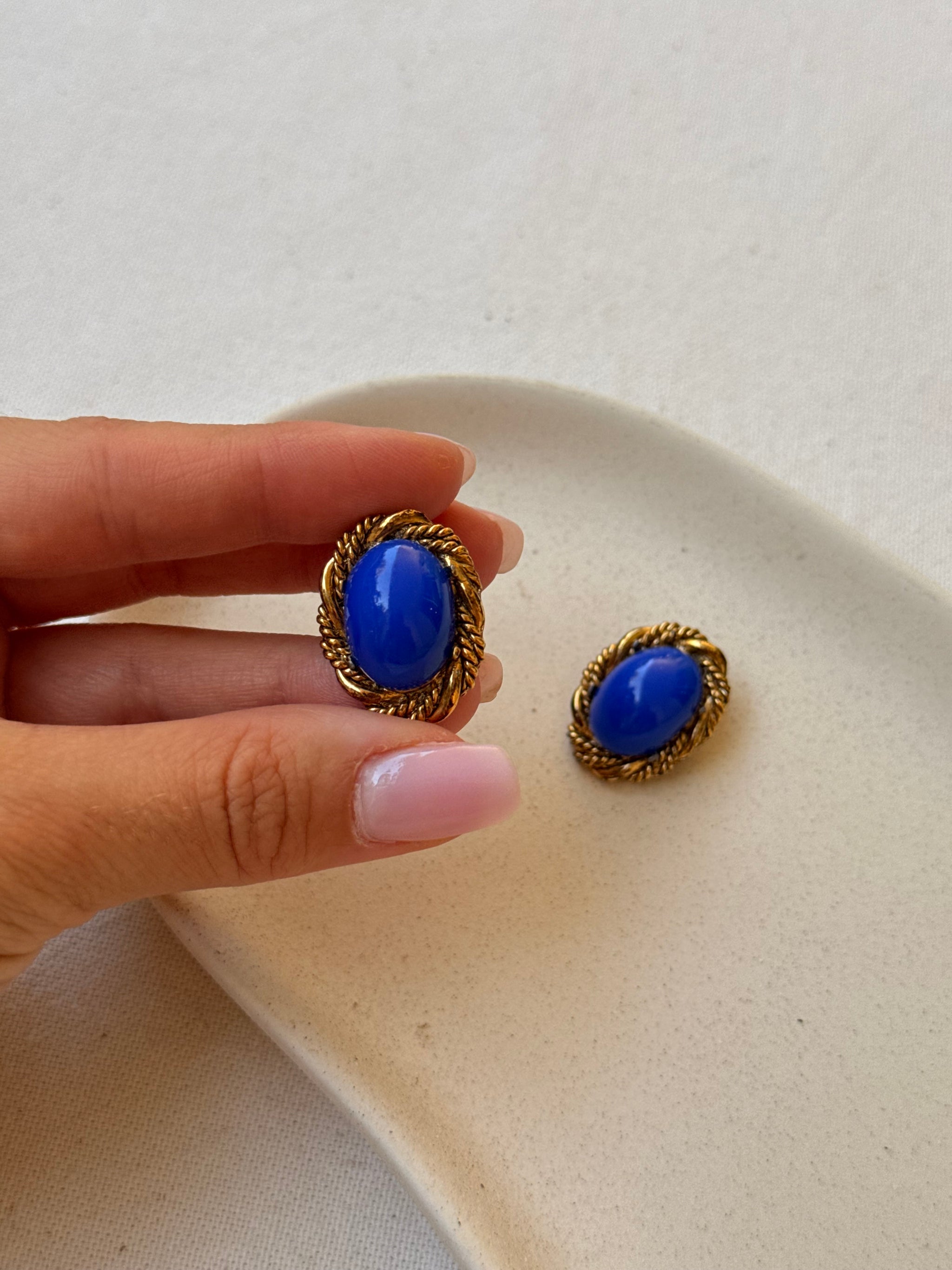 Boucles d’oreilles vintage - Cabochon bleu