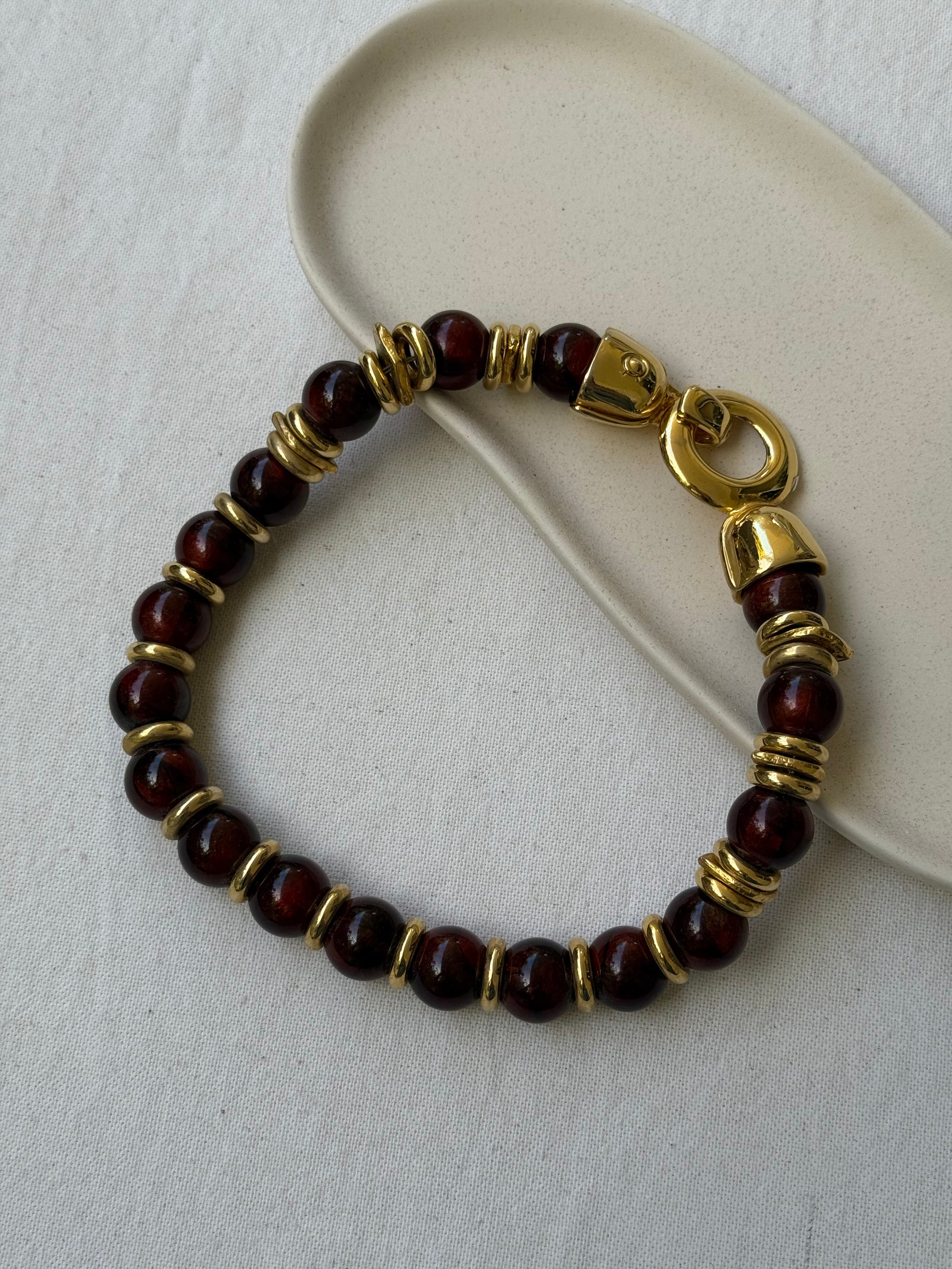 Collier doré vintage - Perles bois et détails dorés