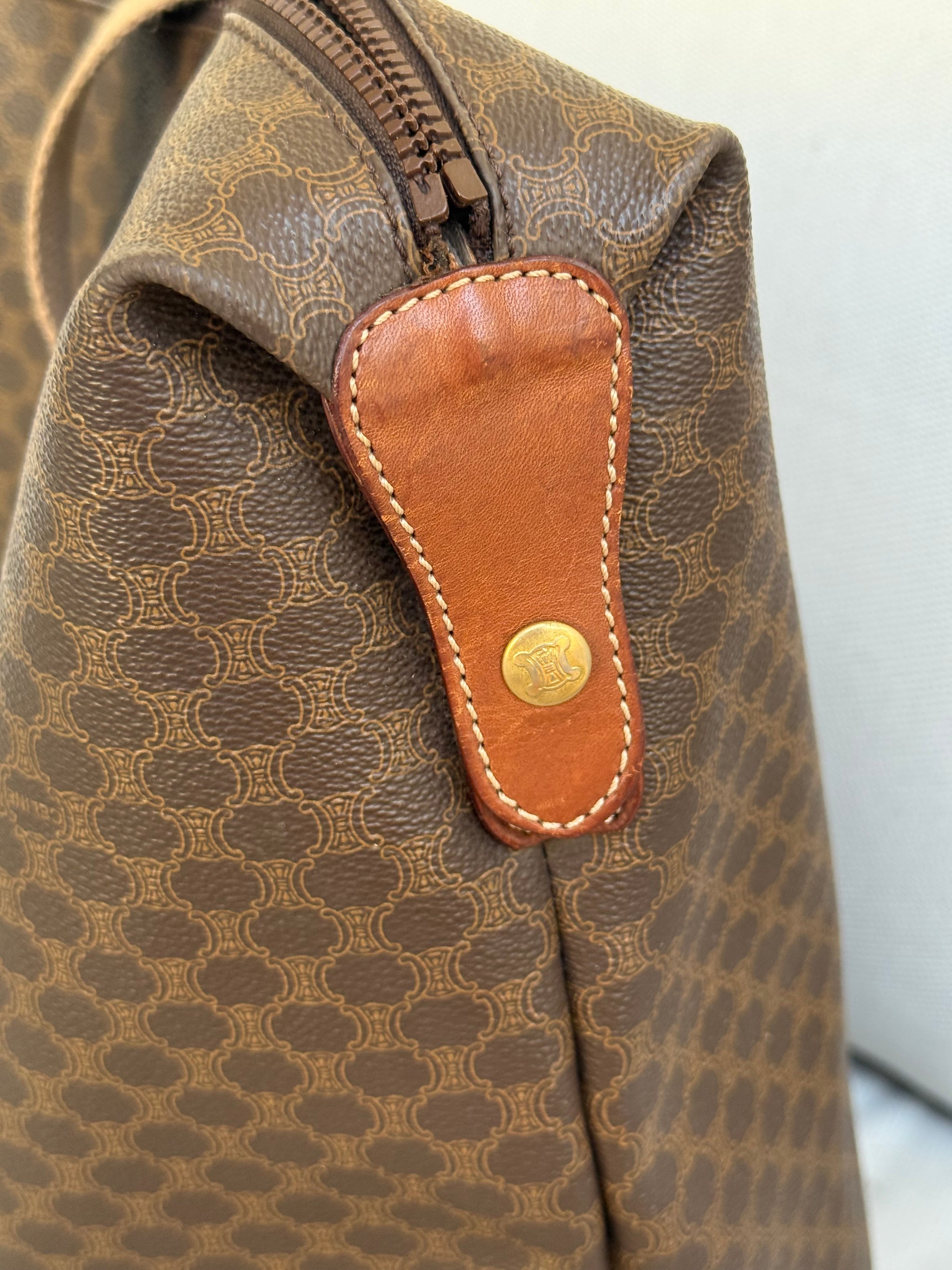 Sac de voyage Céline vintage - Toile triomphe et cuir naturel