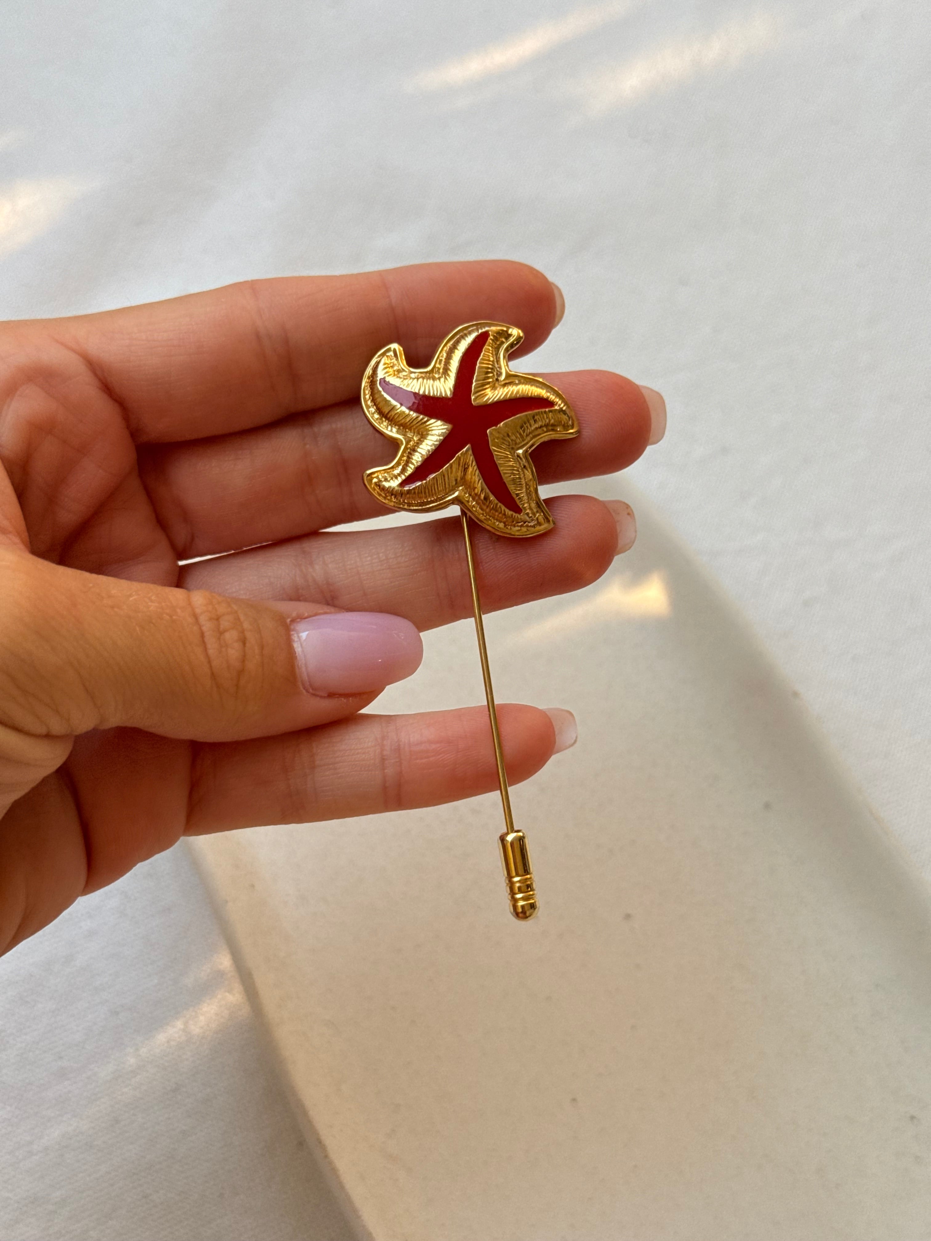 Broche Leritz vintage - Épingle étoile de mer orangée