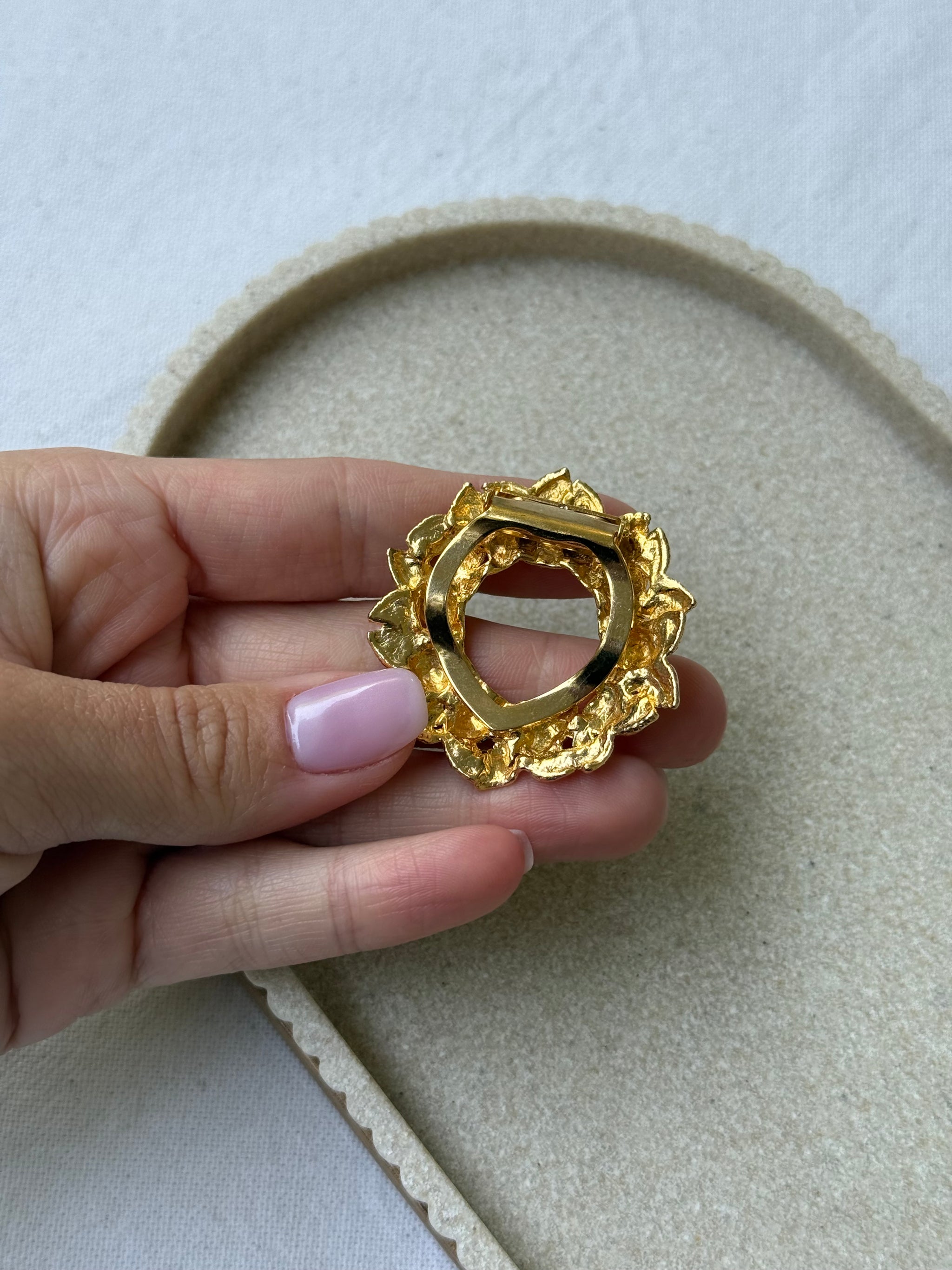 Anneau de foulard vintage - Couronne florale et strass rosé