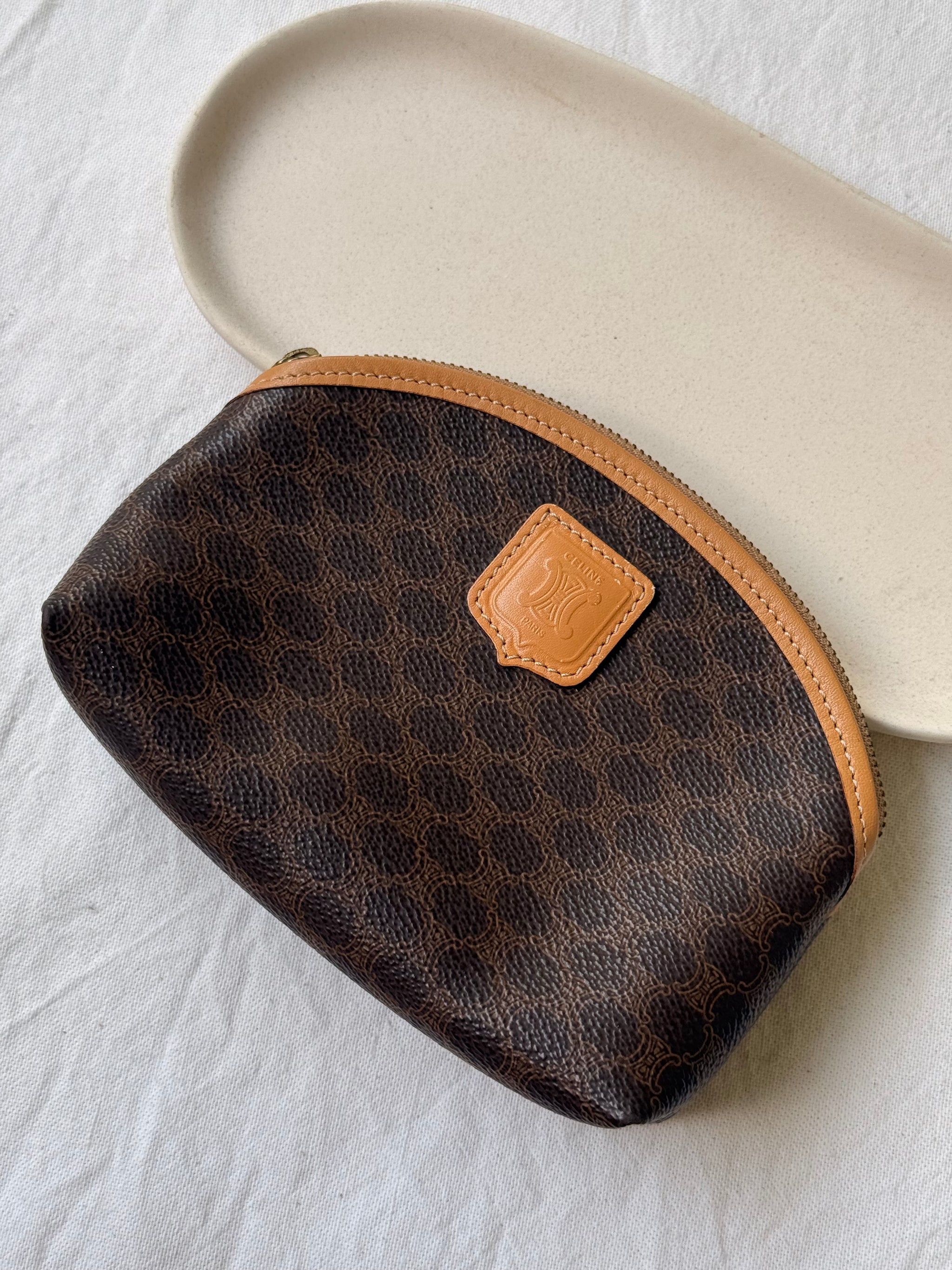 Trousse Céline vintage - Toile triomphe et cuir