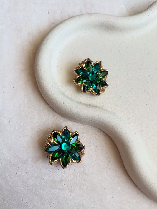 Boucles d’oreilles Kalinger vintage - Fleurs vertes