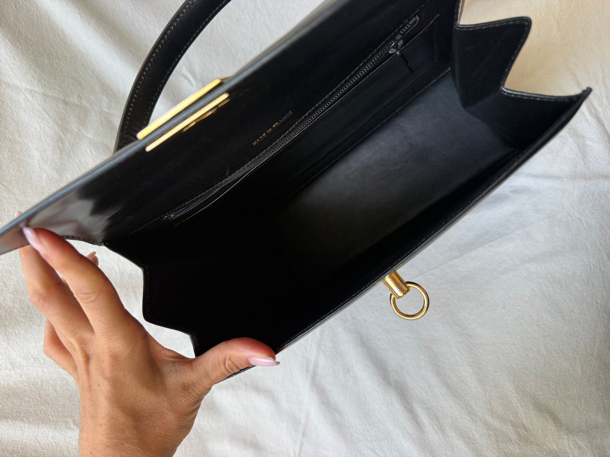 Sac Céline vintage - Top Handle cuir noir et fermoir doré
