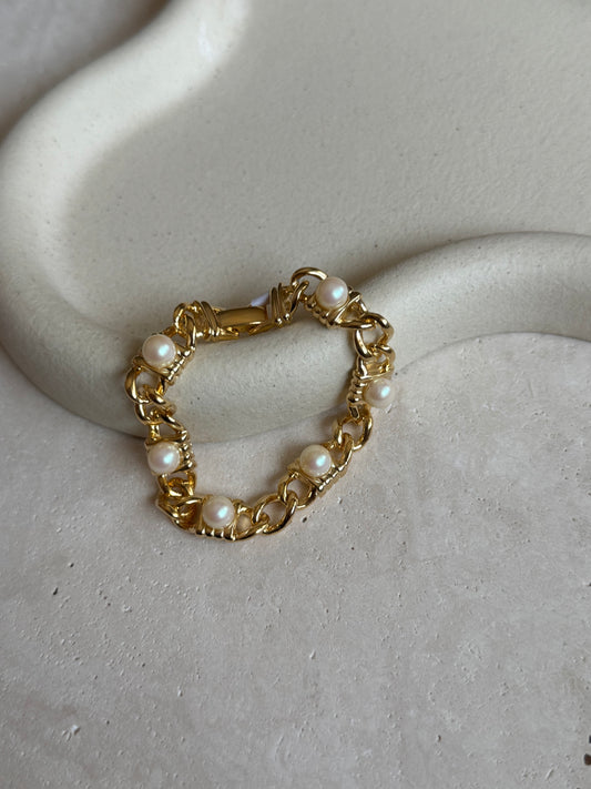 Bracelet vintage - Maille dorée et perles