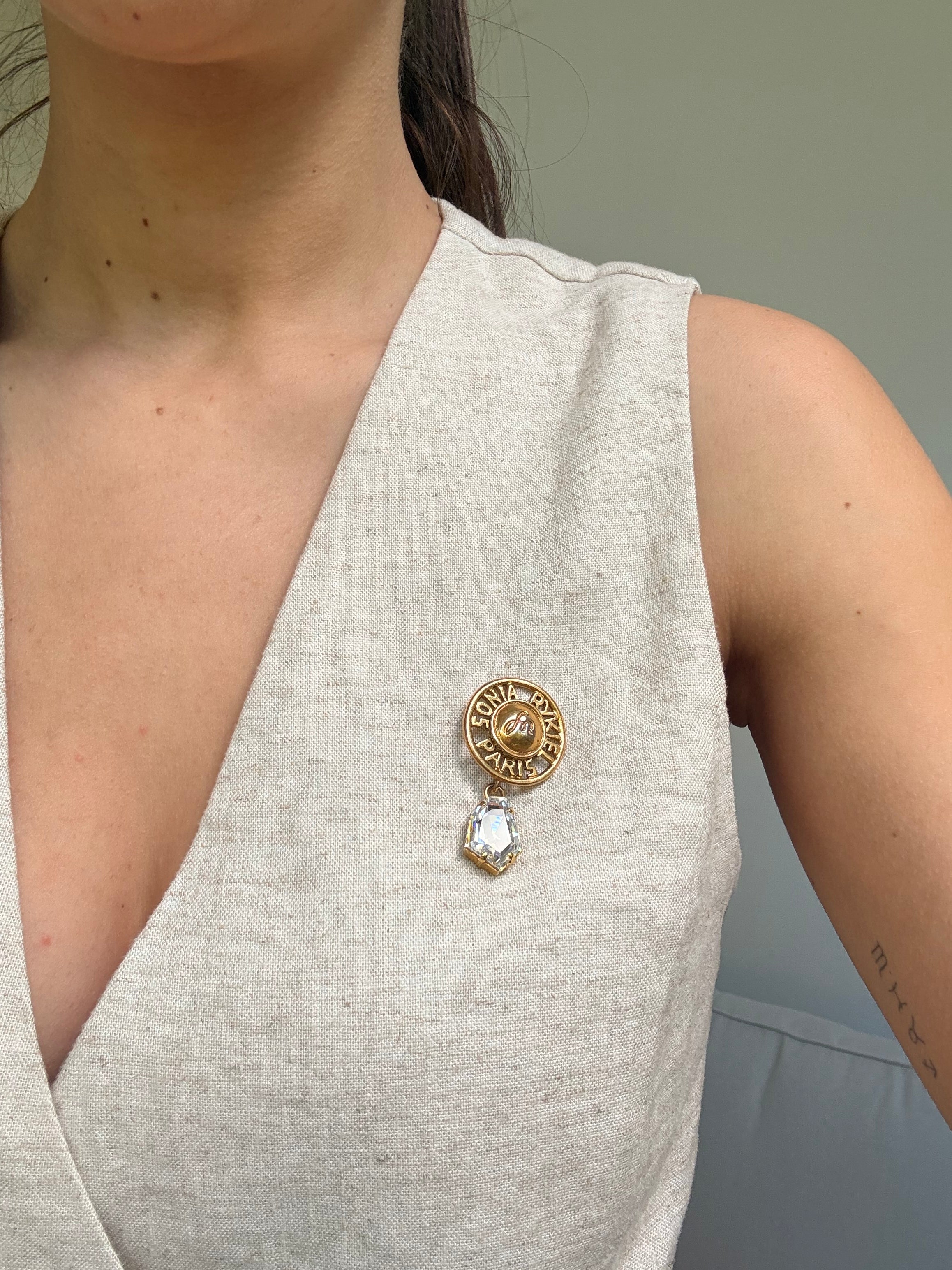 Broche Sonia Rykiel vintage - Pins strass pendant