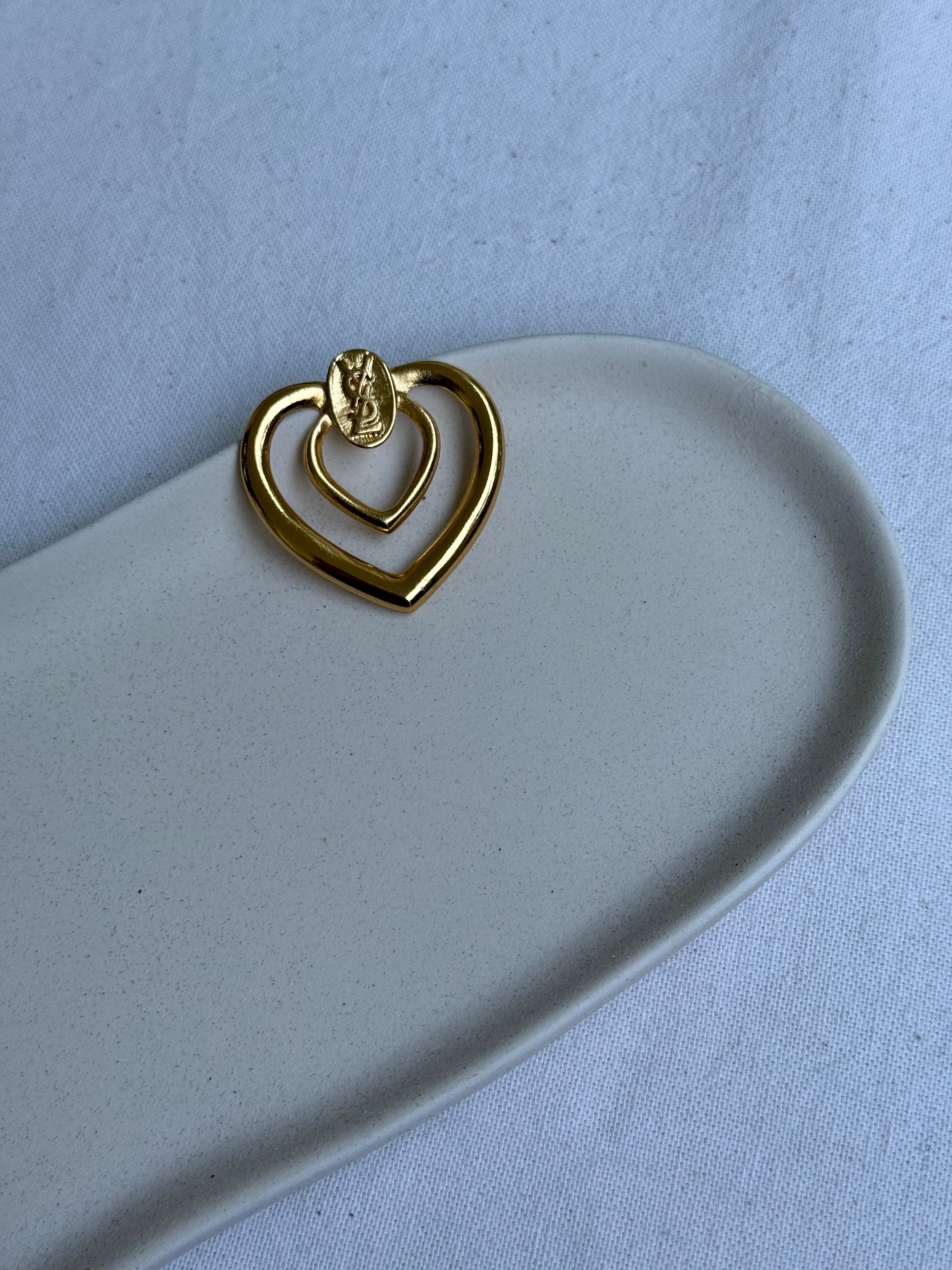 Vintage YSL scarf ring - Golden double hearts