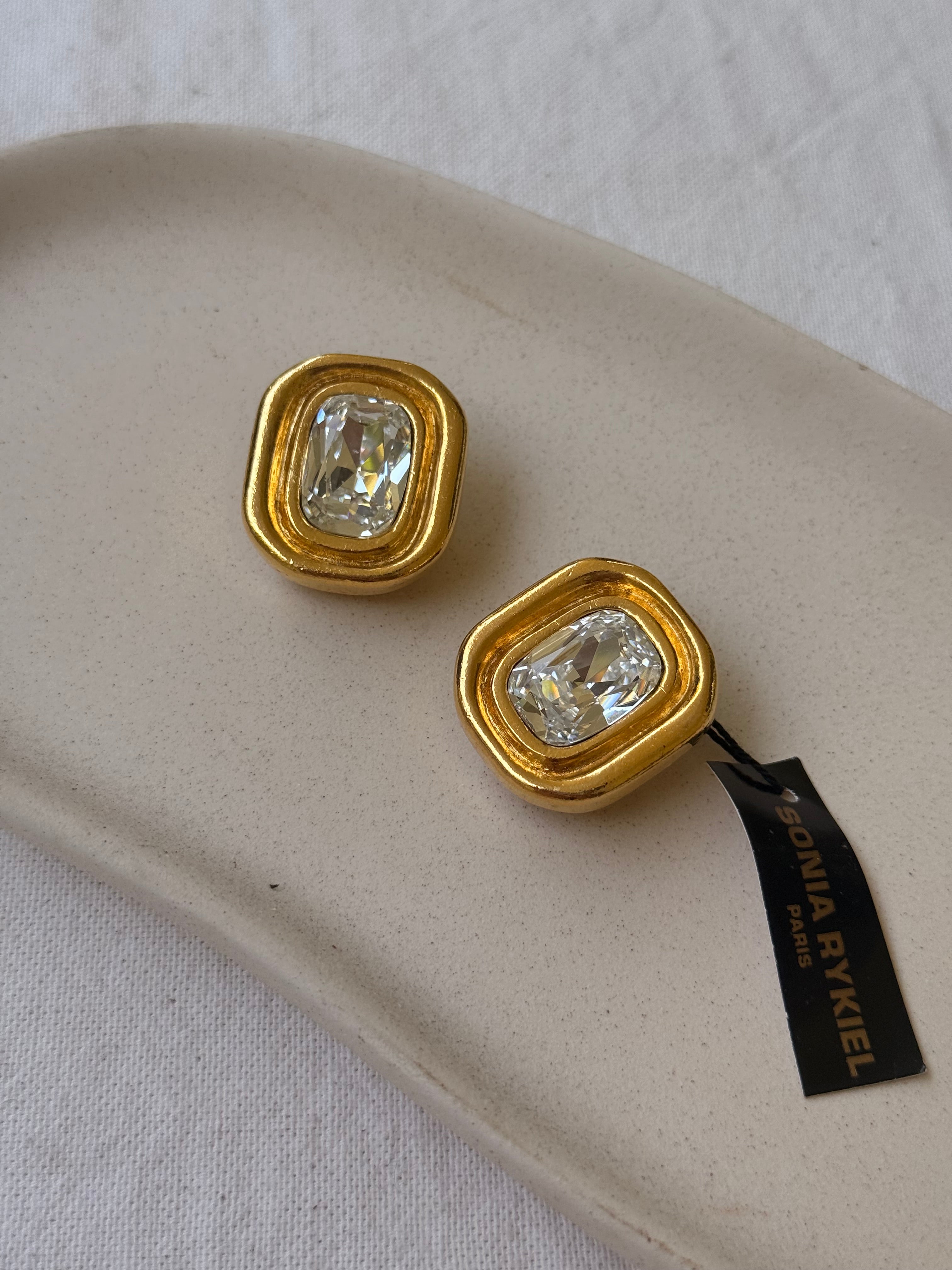 Boucles d’oreilles Sonia Rykiel vintage - Cristaux facettés rectangulaires