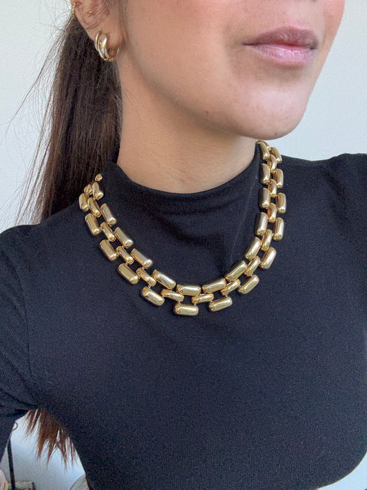 Collier doré vintage - Maillons rectangulaires dorés