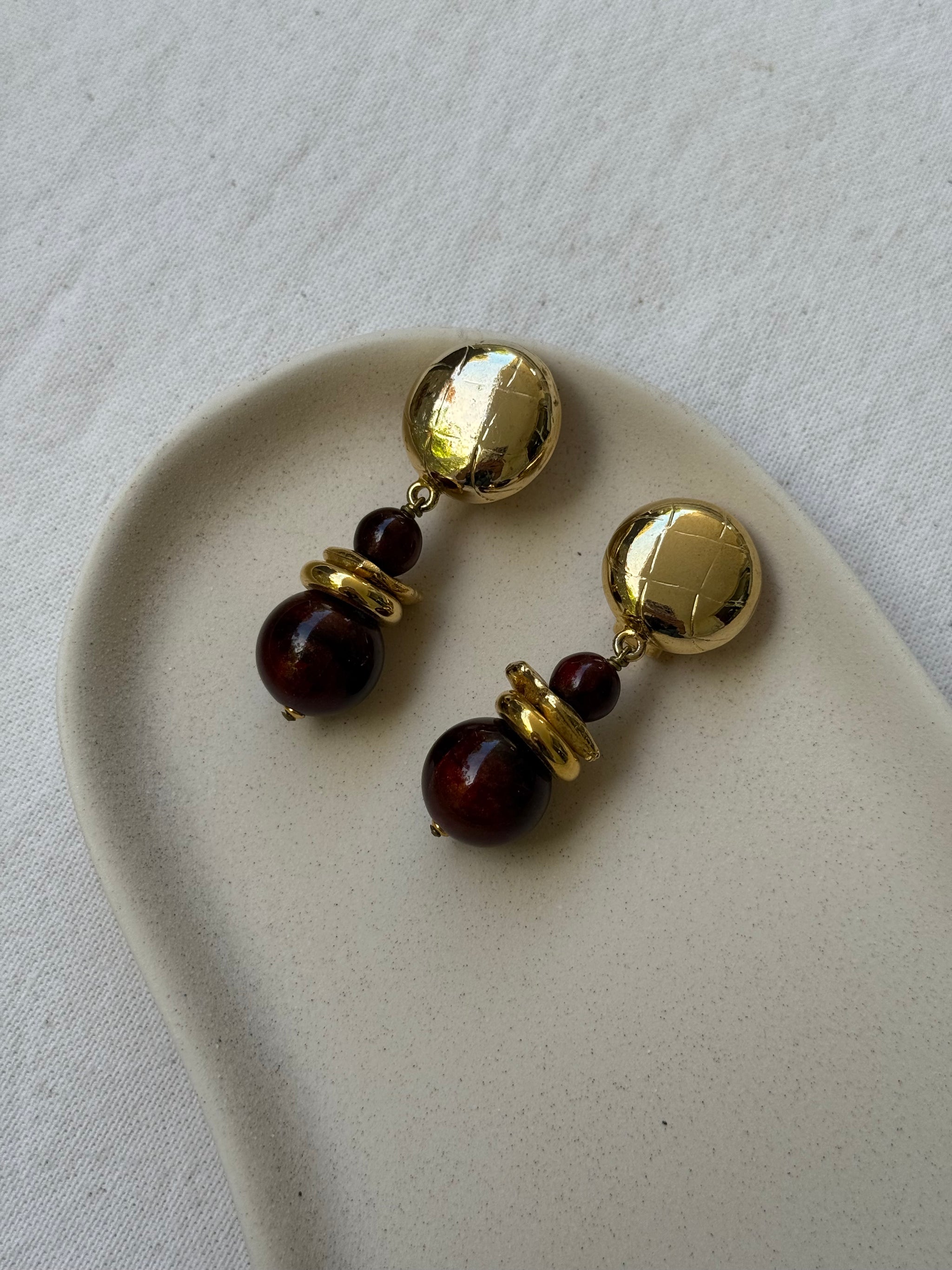 Boucles d’oreilles vintage - Perles bois pendantes