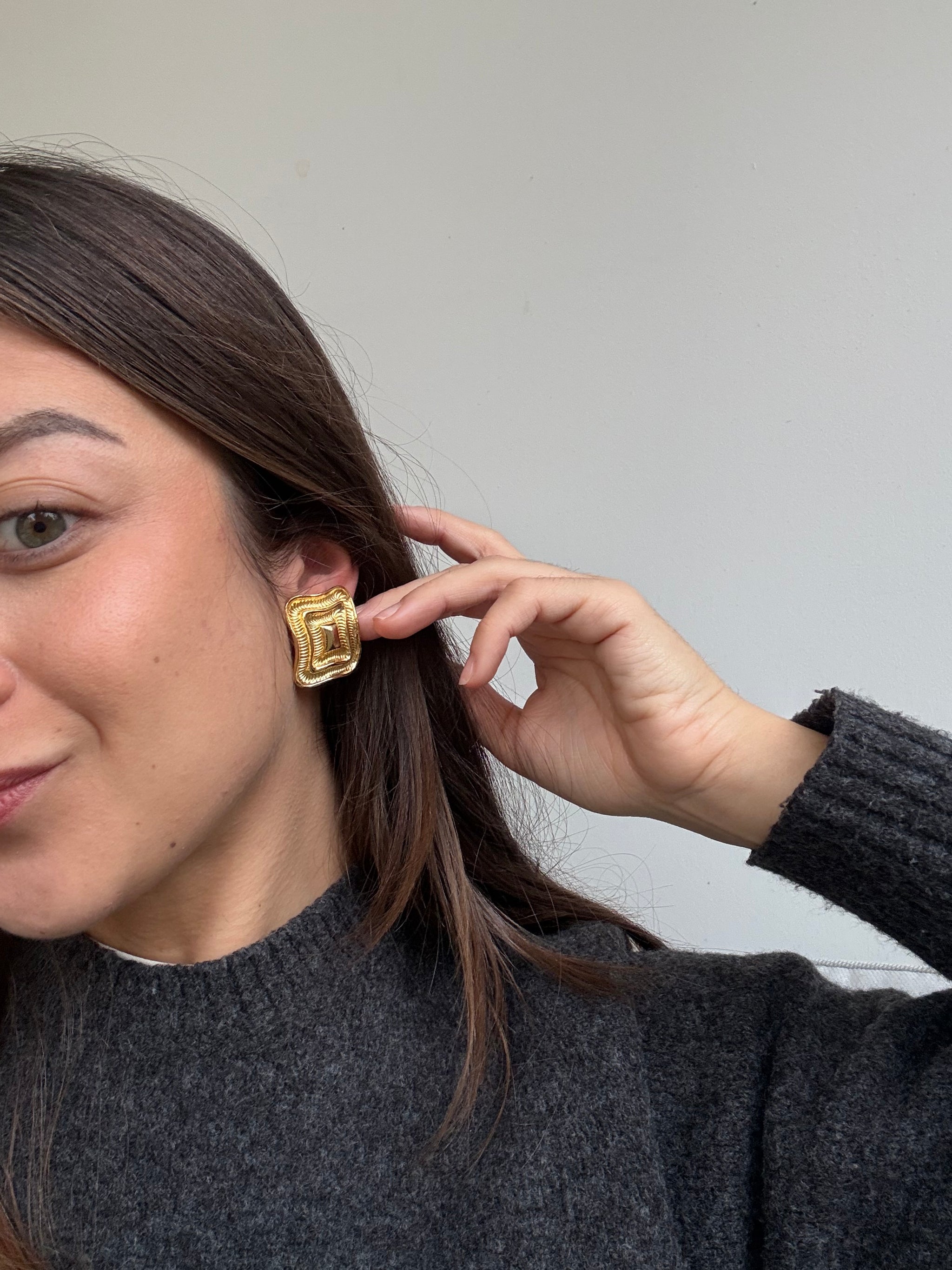 Boucles d’oreilles vintage - Rectangles texturés dorés