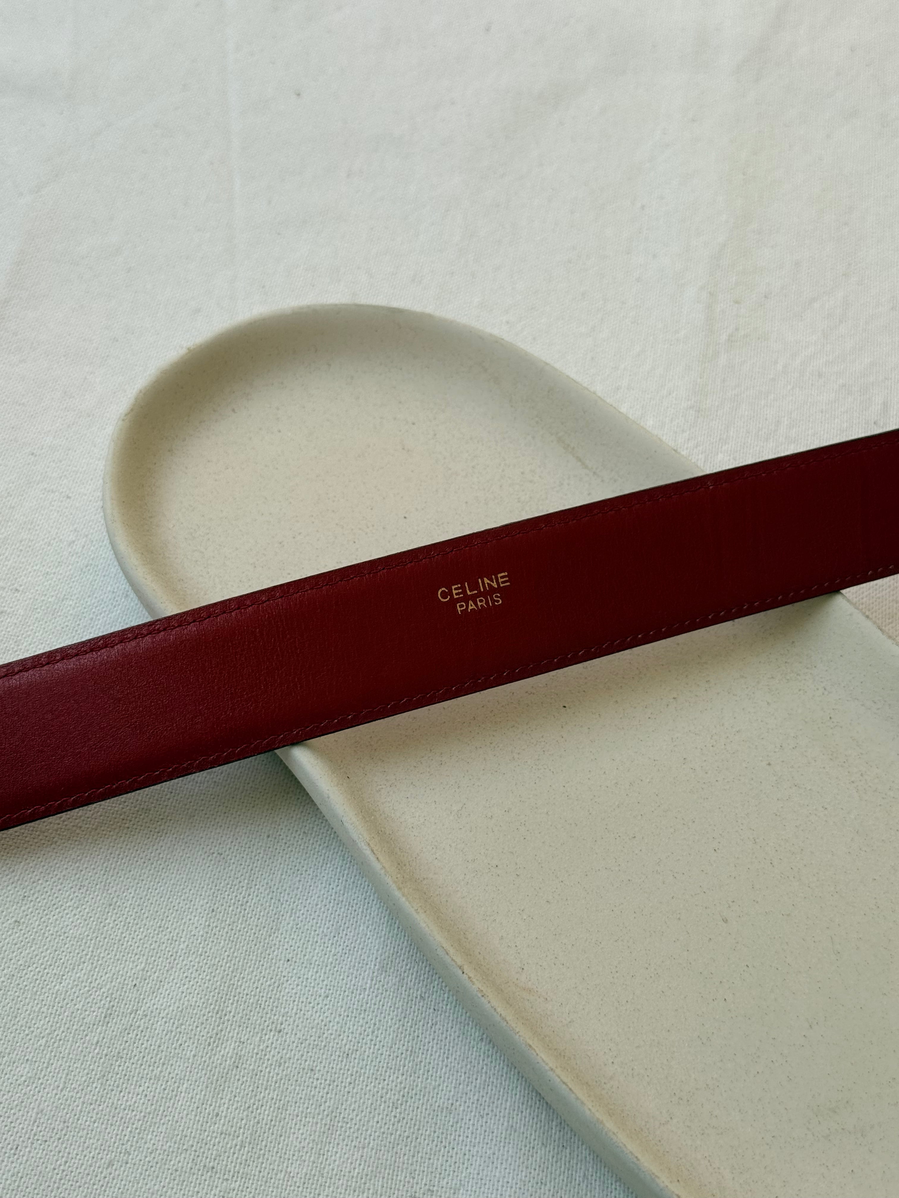 Ceinture Céline vintage - Boucle planète dorée et cuir rouge