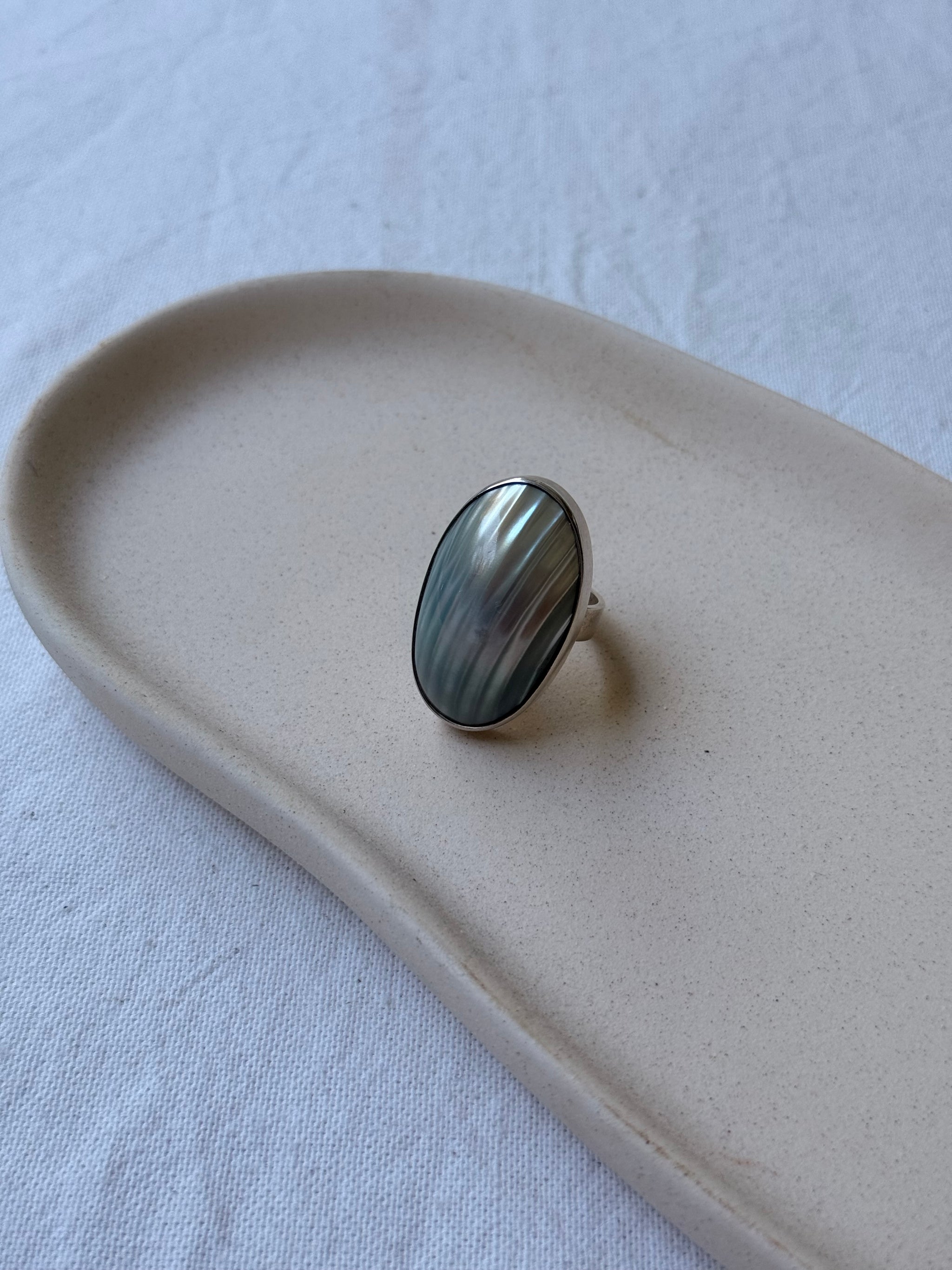 Bague vintage en argent 925 et œil de chat