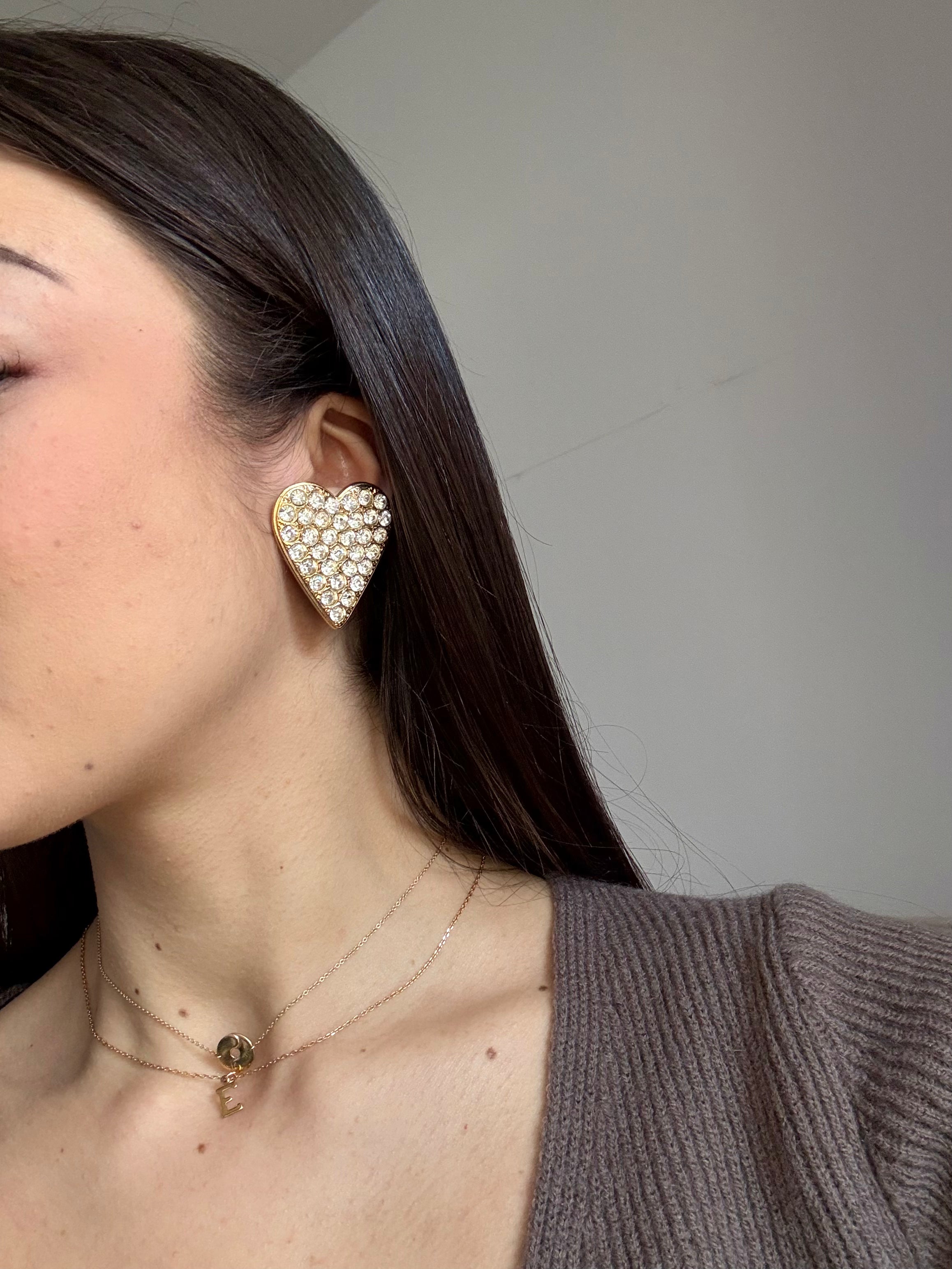 Boucles d’oreilles YSL vintage - Grands coeurs ornés de strass