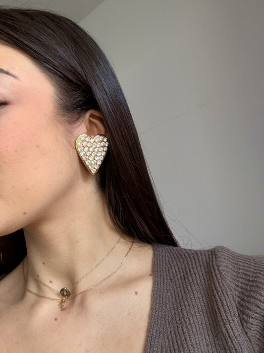 Boucles d’oreilles YSL vintage - Grands coeurs ornés de strass