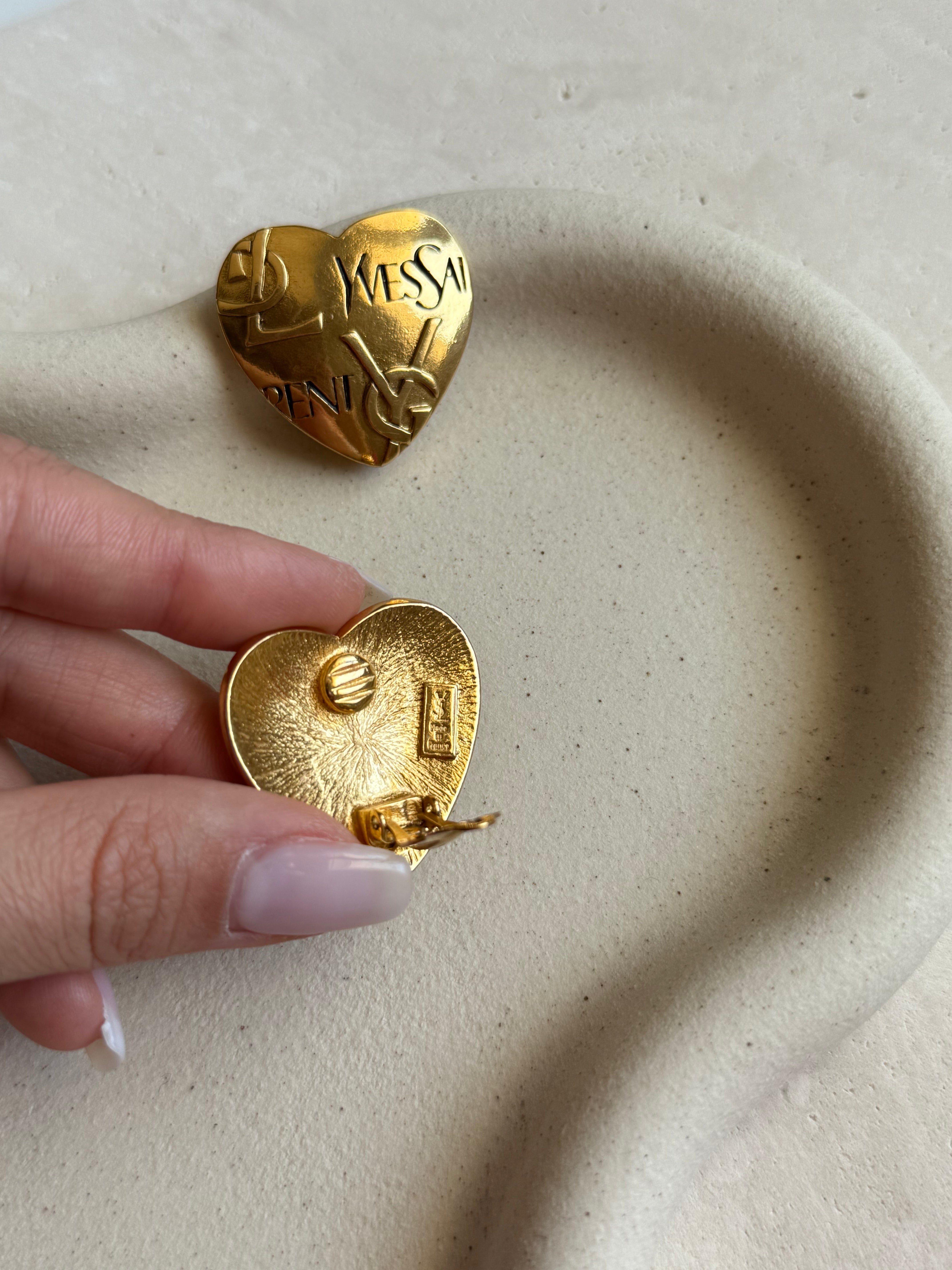 Boucles d’oreilles YSl vintage - Coeurs inscriptions