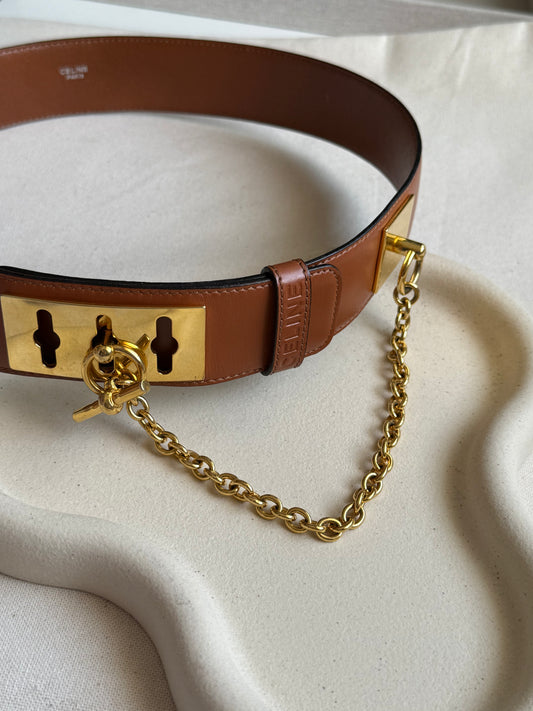 Ceinture Céline vintage - Cuir camel et chaînes