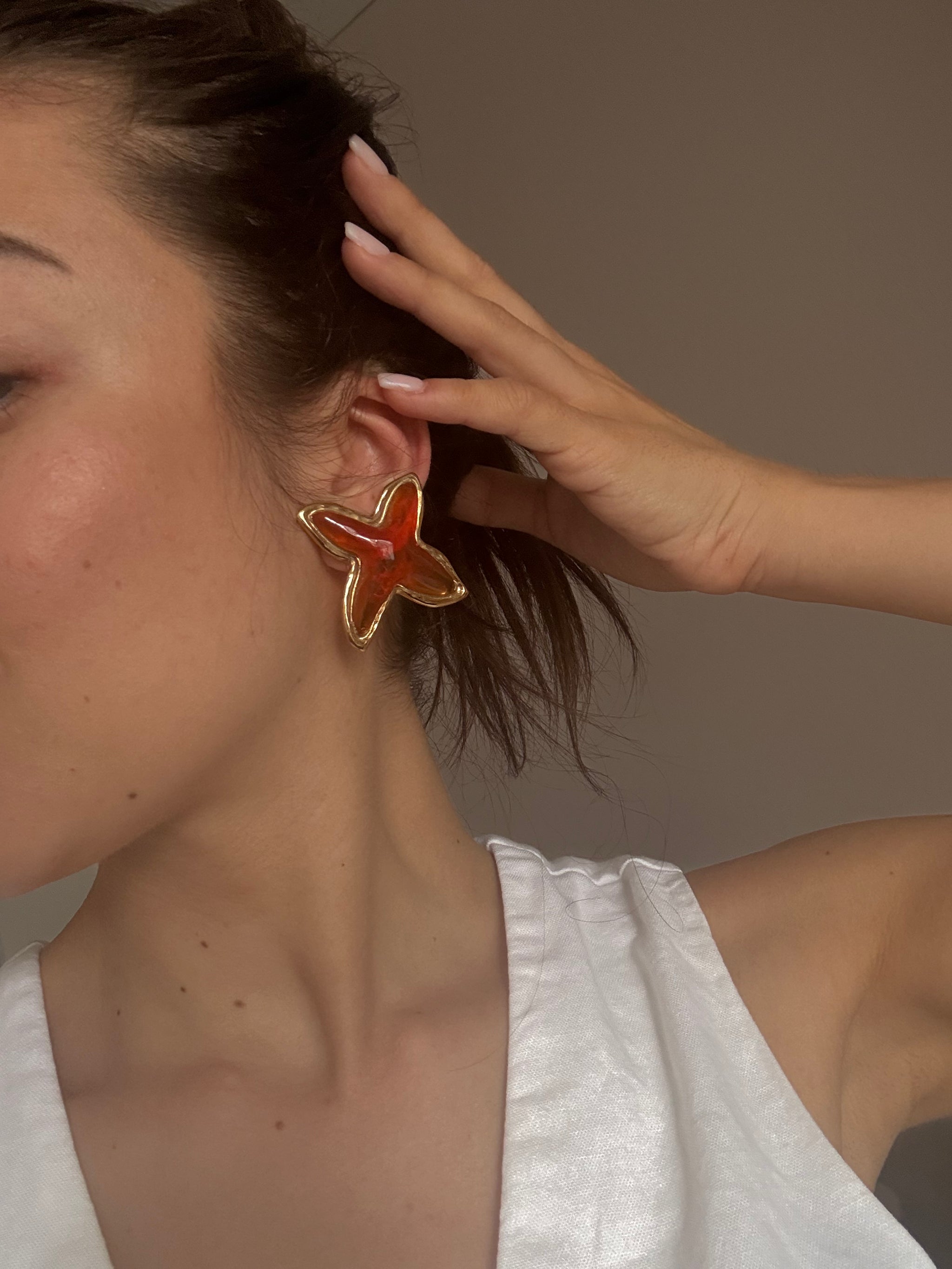 Boucles d'oreilles Guy Laroche vintage - Etoiles orangées