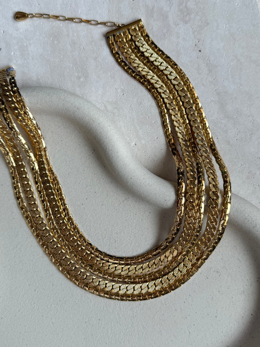 Collier multi-rangs chaines dorées vintage
